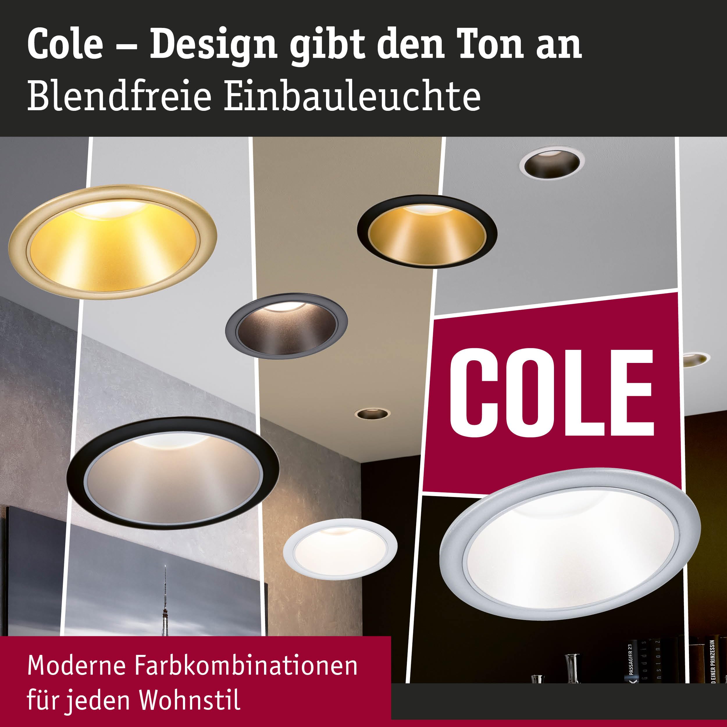 Paulmann 98201 LED Einbauleuchte Cole Coin 6er-Set IP44 rund 88 mm Coin 6x6W 6x470lm 230V dimmbar 2700K Gold matt