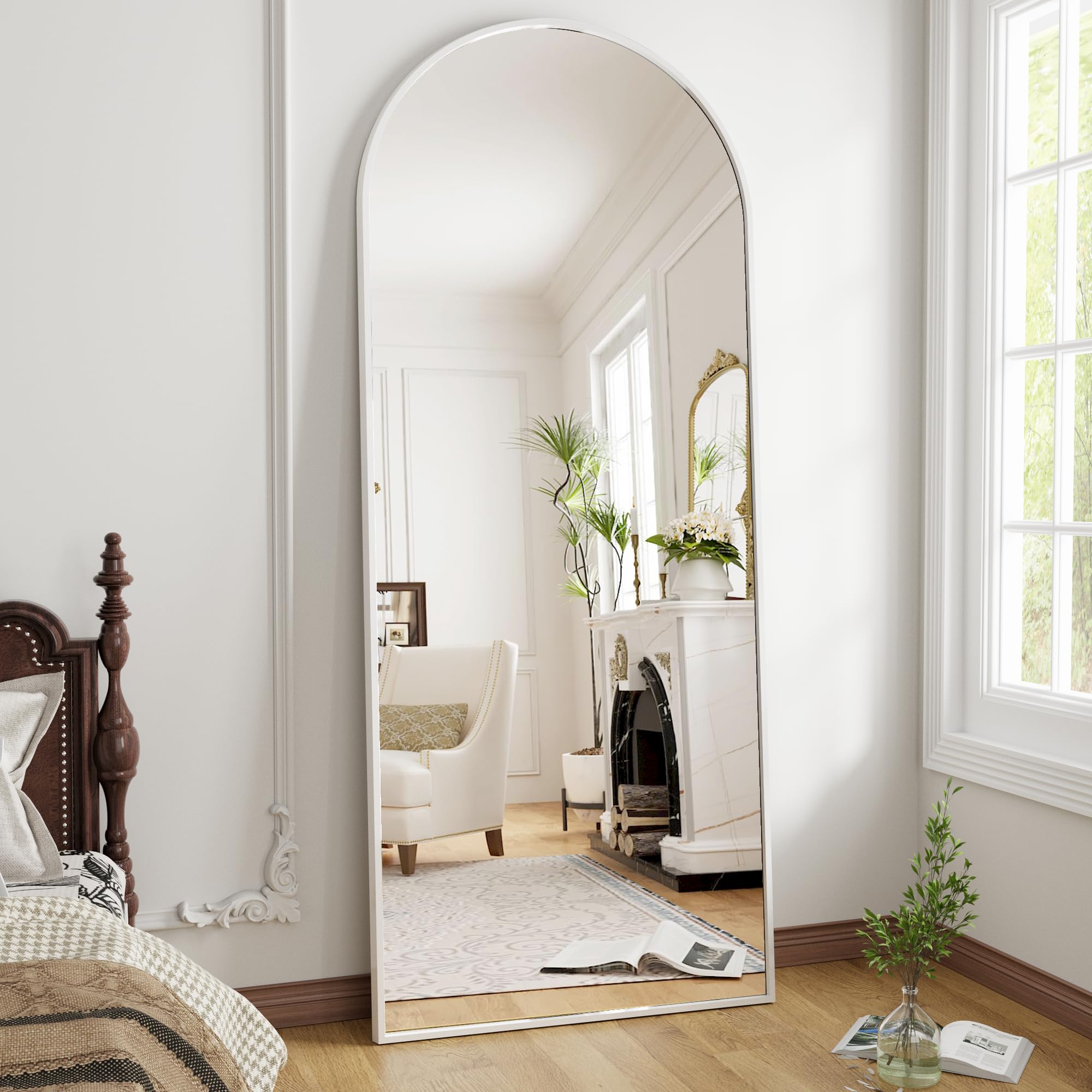 OGCAU Full Length Mirror, Floor Mirror Full Length, 76"x34" Arched-Top Mirror Hanging or Leaning, Standing Mirror, Body Mirror, Wall Mounted Mirror with Aluminum Frame for Living Room (White)