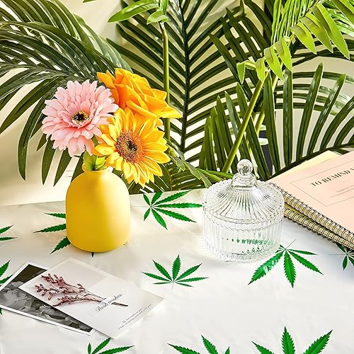 Miniatura 7 de Mantel rectangular desechable con hojas de marihuana, 2 piezas, 54 x 108 pulgadas, para fiestas