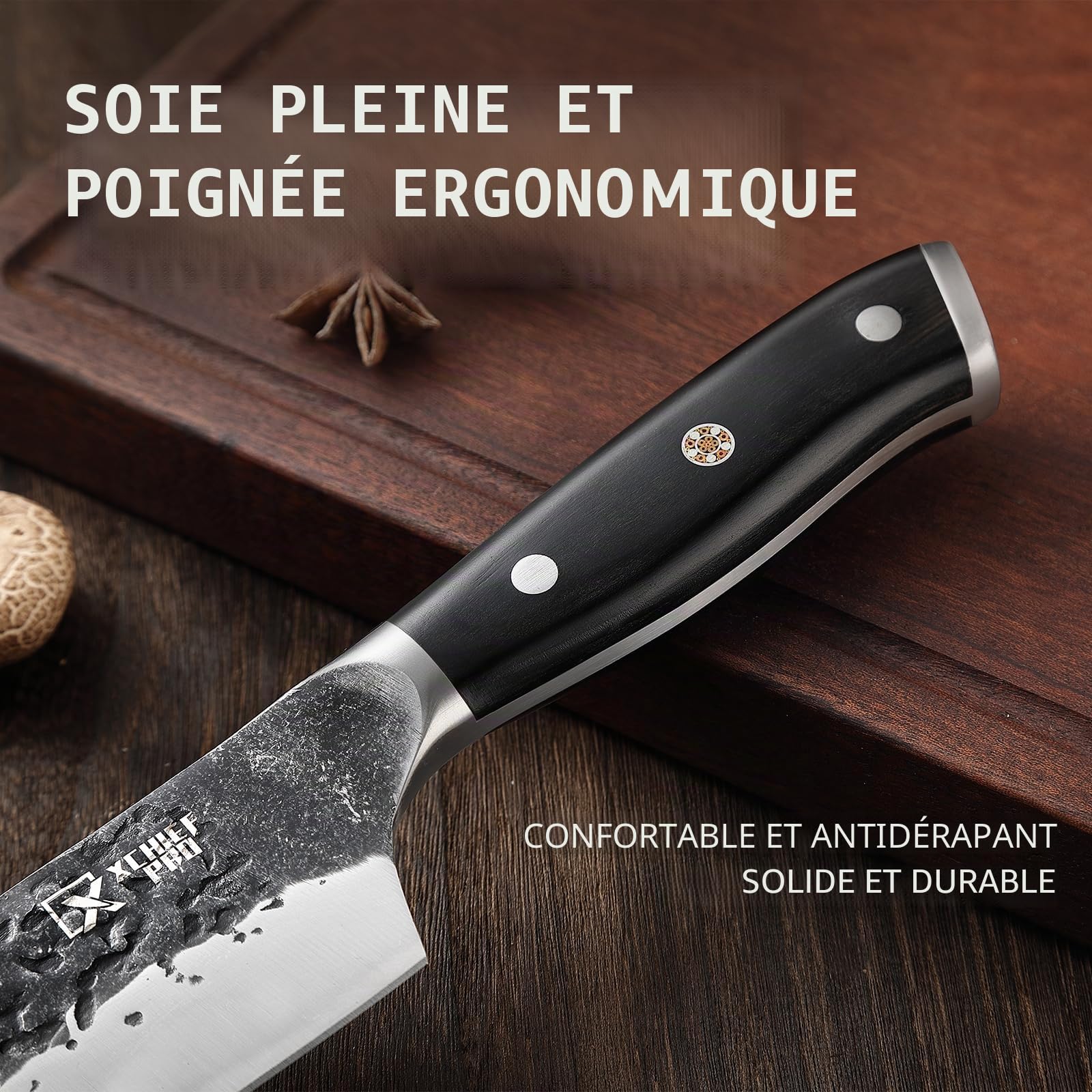 Set de 6 couteaux cuisine japonais forgés à la main | Set de couteaux de cuisine japonais en acier au carbone avec sac de transport, pour la cuisine, le camping, le barbecue, etc.