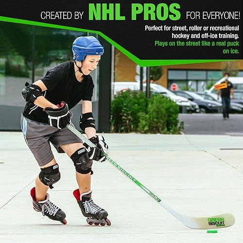 Miniatura 7 de Green Biscuit Palo de hockey callejero juvenil con dos discos de hockey sobre hielo NHL Off - Palo de hockey sobre hielo junior, duradero, hoja de