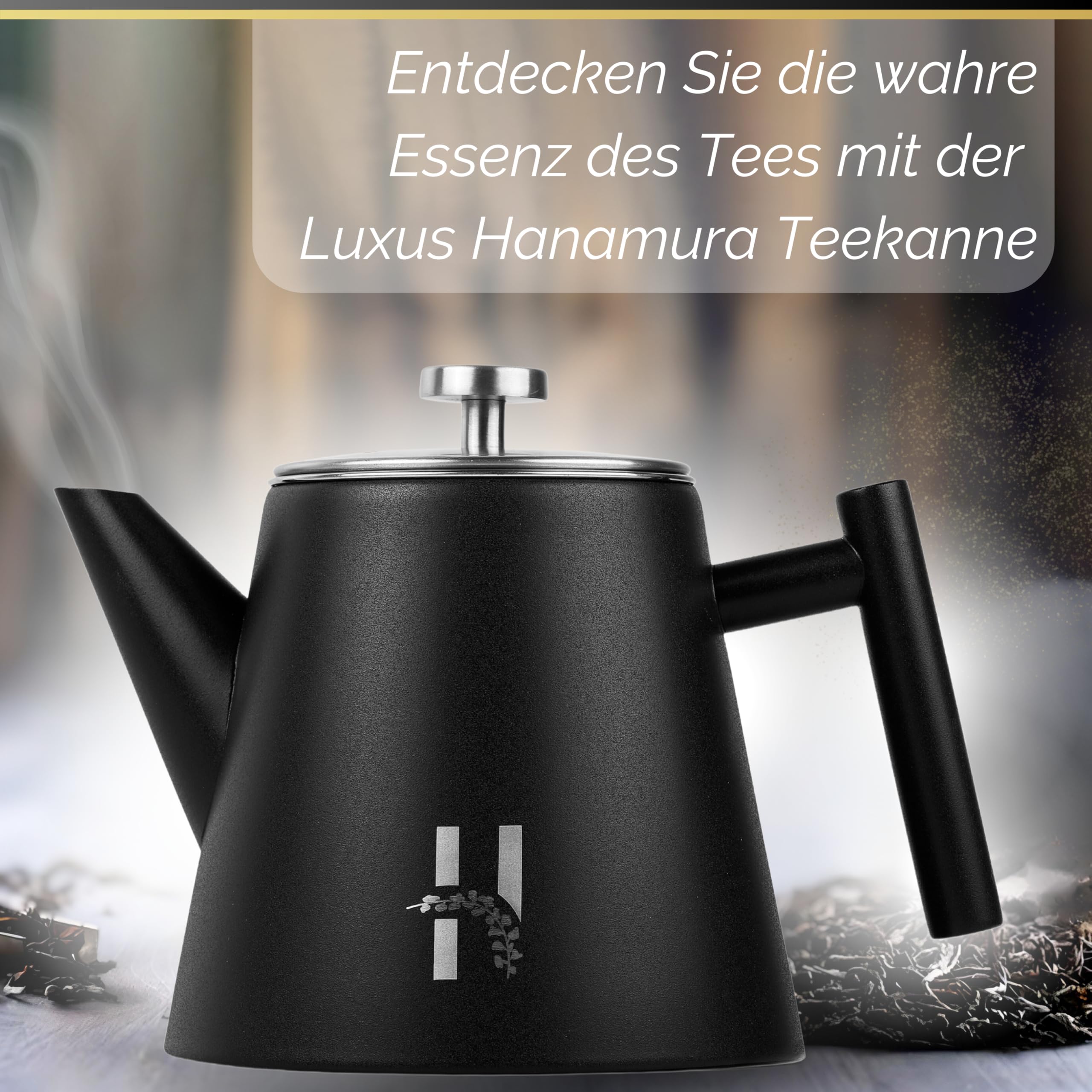 Hanamura Teekanne - Mit Filter - Doppelwandig - Schwarz - 1000ml