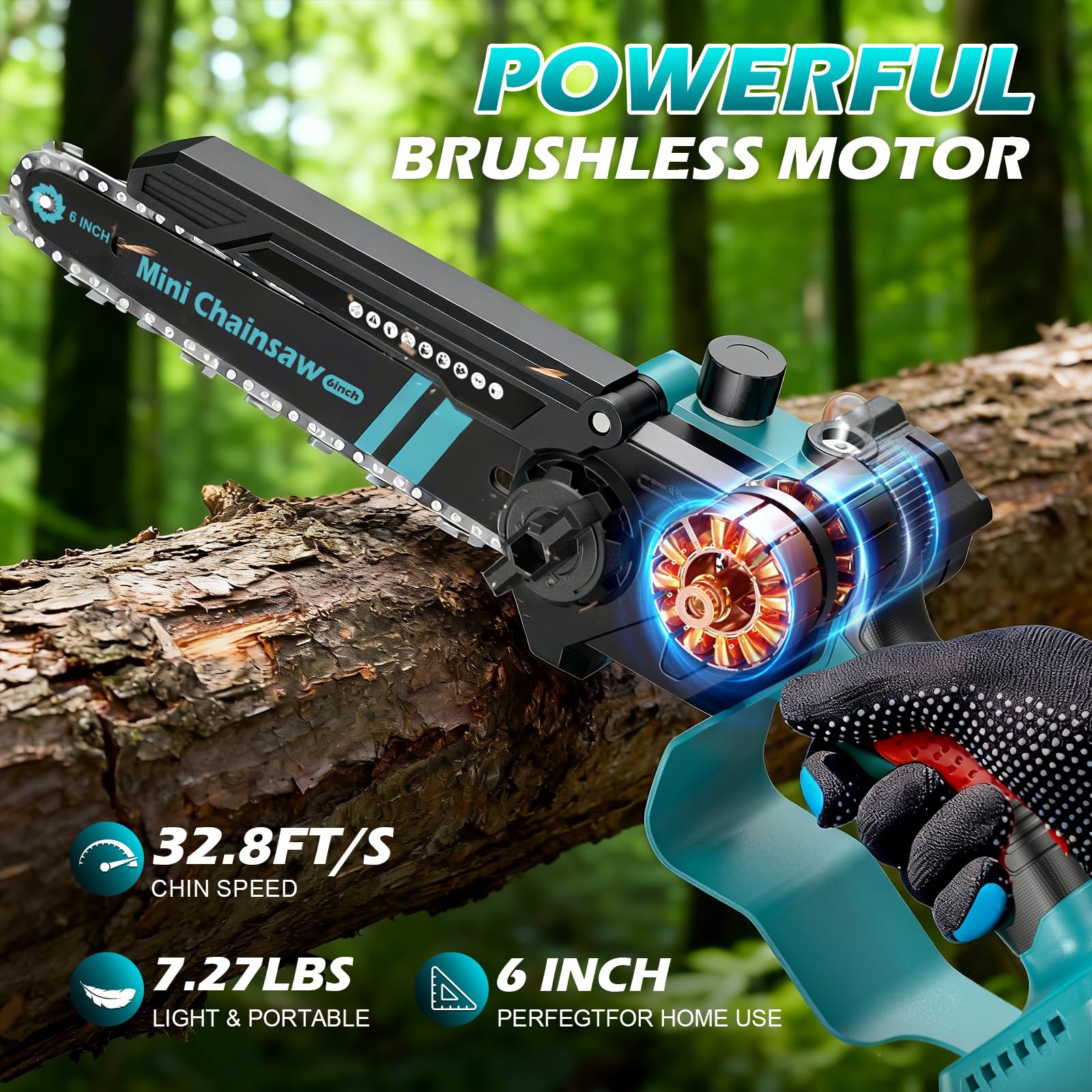 Mini motosierra eléctrica sin escobillas de 6 pulgadas, motosierra eléctrica inalámbrica para Makita BL de 18 V, motosierra de mano apta para jardinería, corte de madera, recorte (sin batería ni