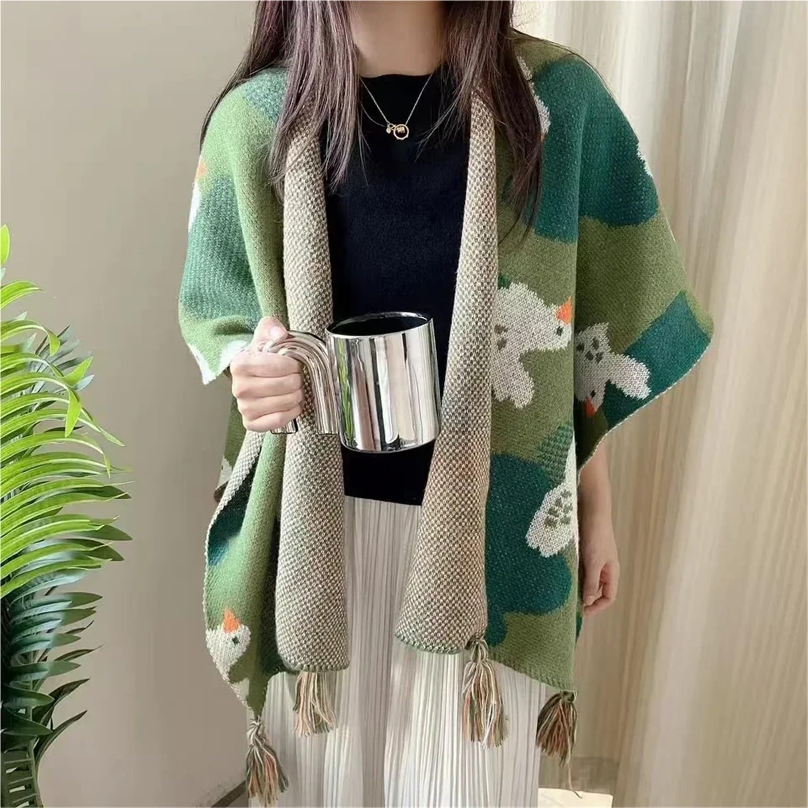 Poncho Donna Poncho Invernale da Donna, Cappotto Autunnale in Stile Etnico, Scialle Lavorato a Maglia, Sciarpa Esterna da Viaggio con Design Diviso