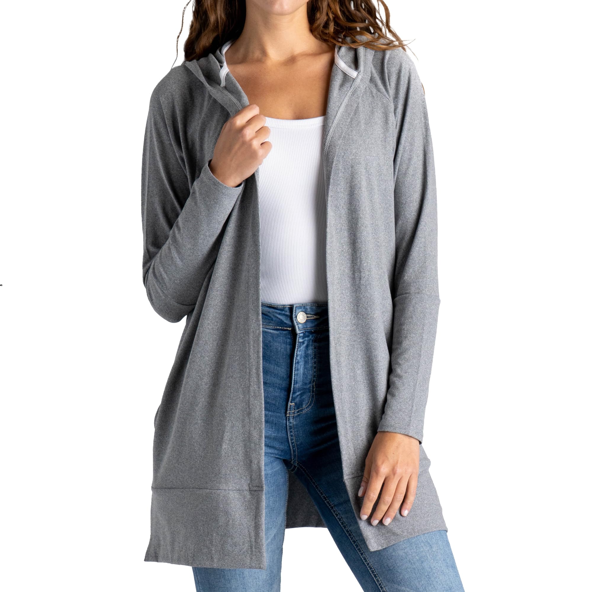 FITKICKS Everywear Lightweight Cardigan Relaxed Hooded Tunic Sweater with Deep Side Pockets Cardigan for Women, Girls