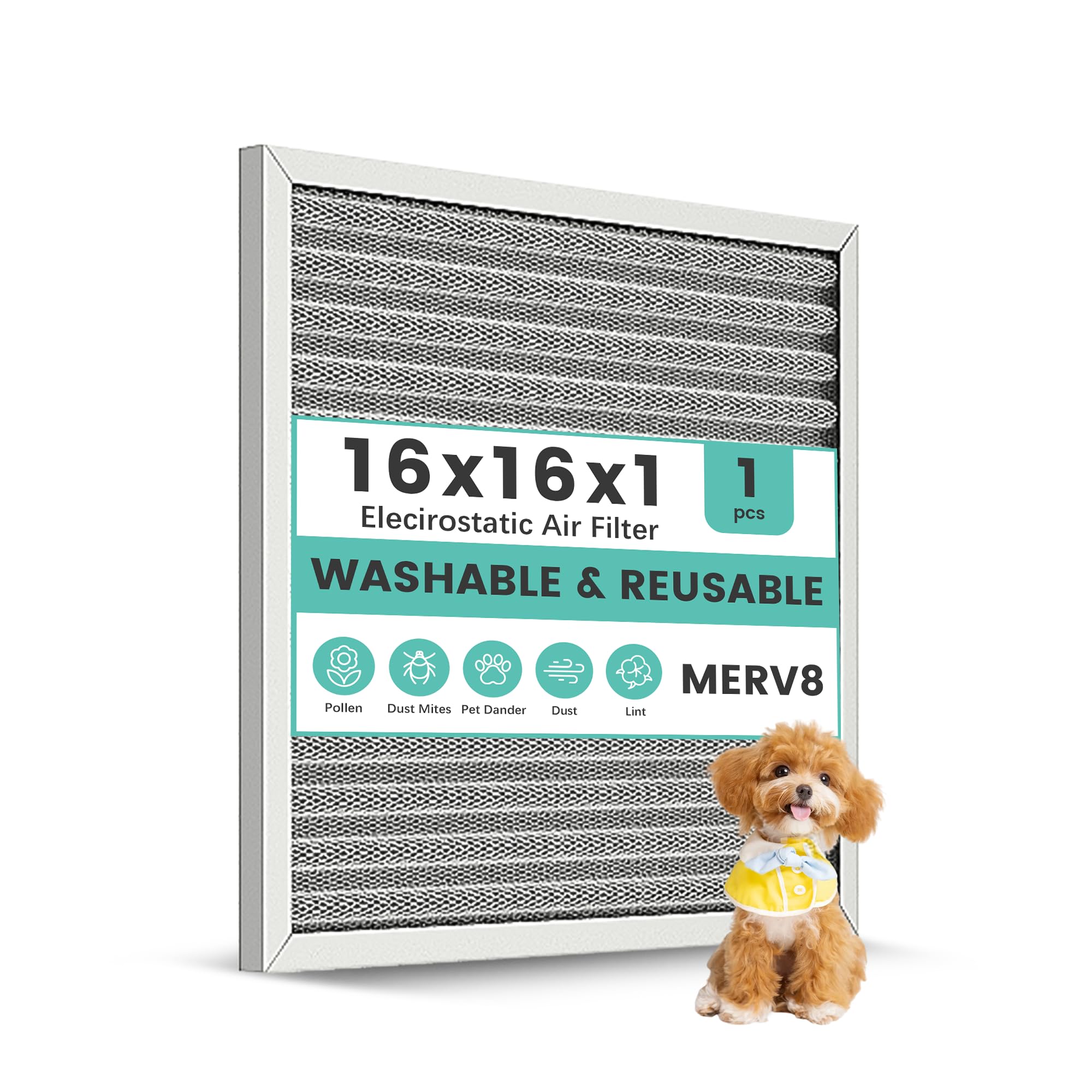 Photo 1 of 16x16x1 Reusable HVAC Furnace Air Filter, Washable Electrostatic Furnace Filter, MERV 8, Lasts a Lifetime, Breathe Fresher, Home And Office (Actual Size: 15.47x15.47x0.82 Inch)