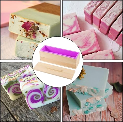 Miniatura 6 de 3 paquetes de moldes de jabón de silicona de 42 onzas, kit de molde de jabón rectangular con caja y cubiertas de madera, kit de moldes flexibles