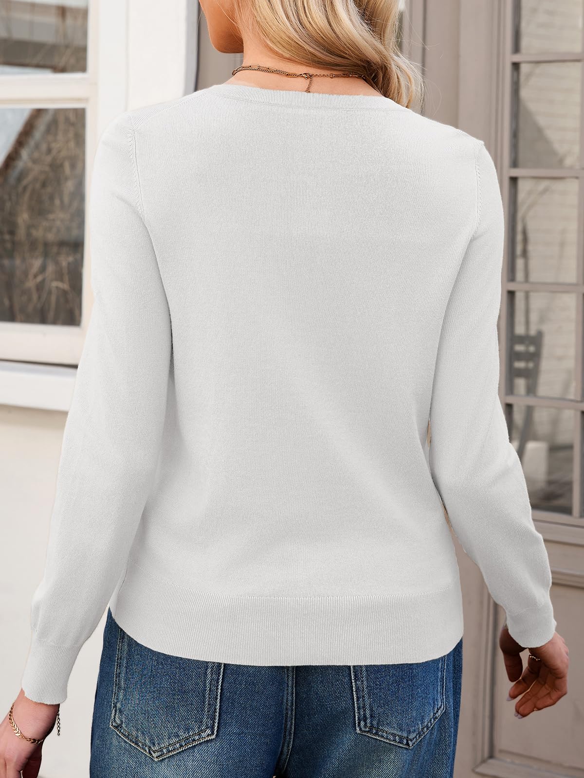 Saodimallsu Cardigan da donna a maniche lunghe, leggero, girocollo, estivo, sottile, elegante, casual, tinta unita, con bottoni