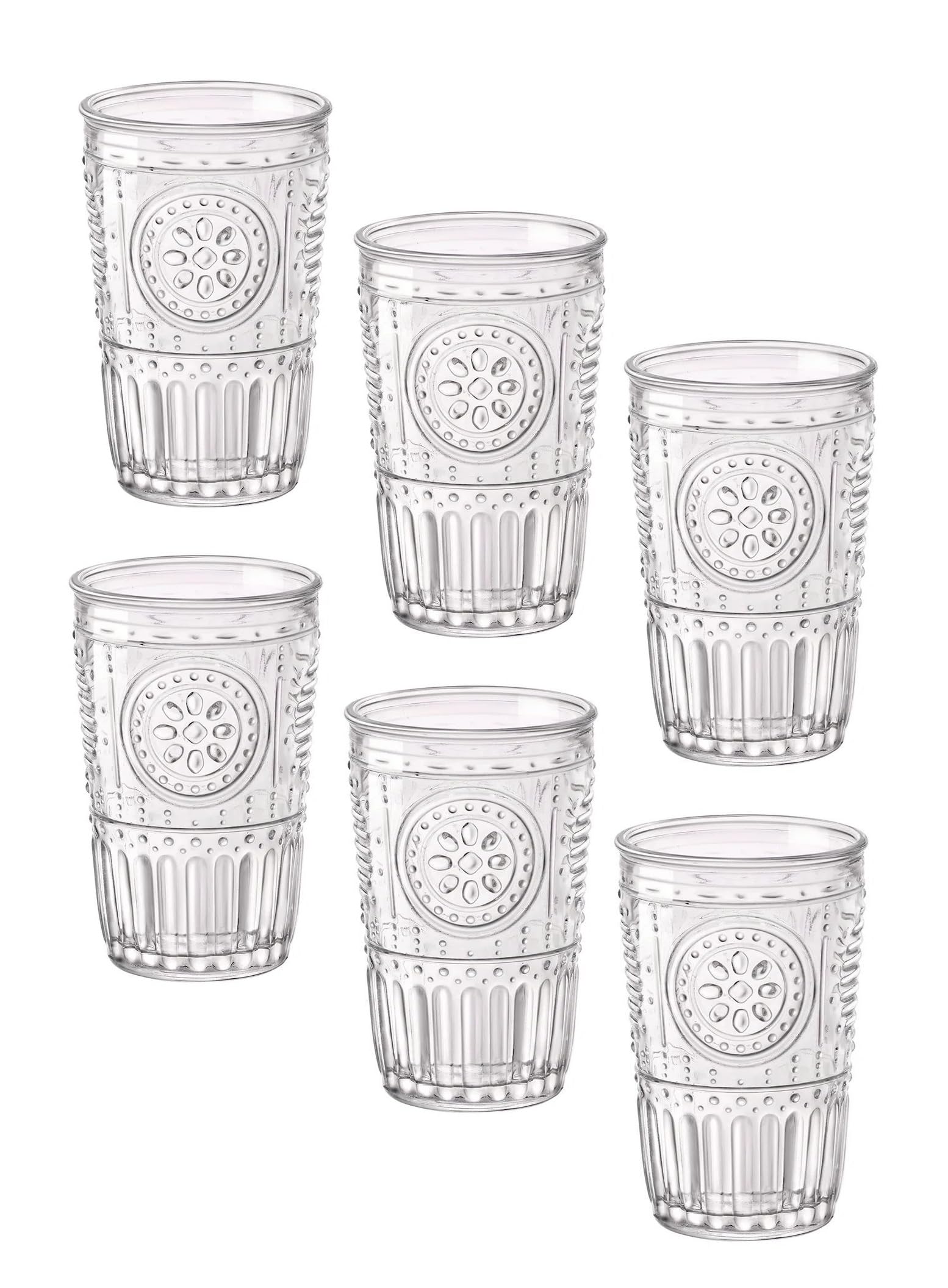 Bormioli Rocco Romantic Set Of 6 Tumbler Glasses, 11.5 Oz. Clear Crystal Glass, Made In Italy.