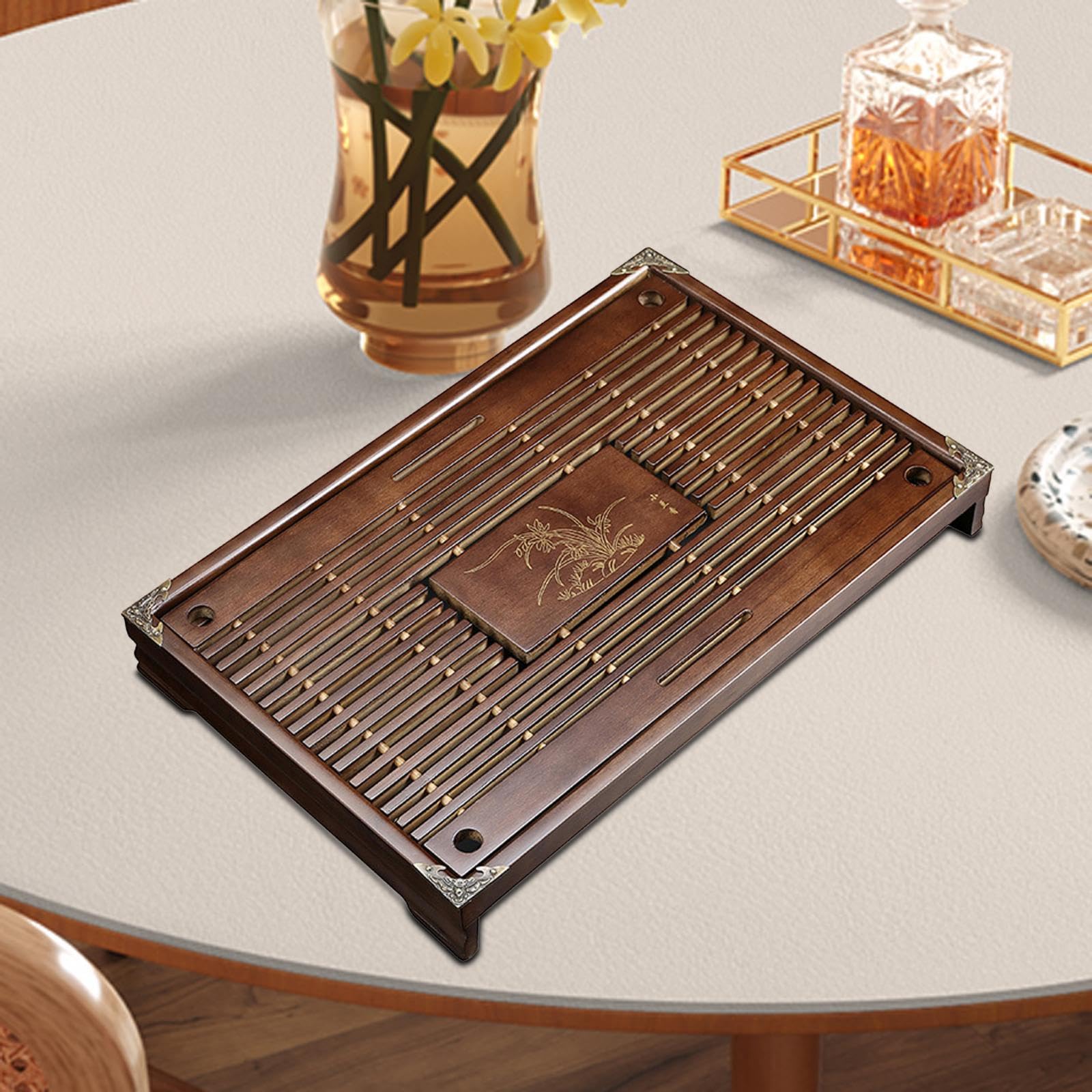 Bandeja de Té China con Drenaje, Juego de Té Kung Fu, Almacenamiento de Agua, Tipo Plato con Drenaje, Caja de Mesa con Almacenamiento de Agua para