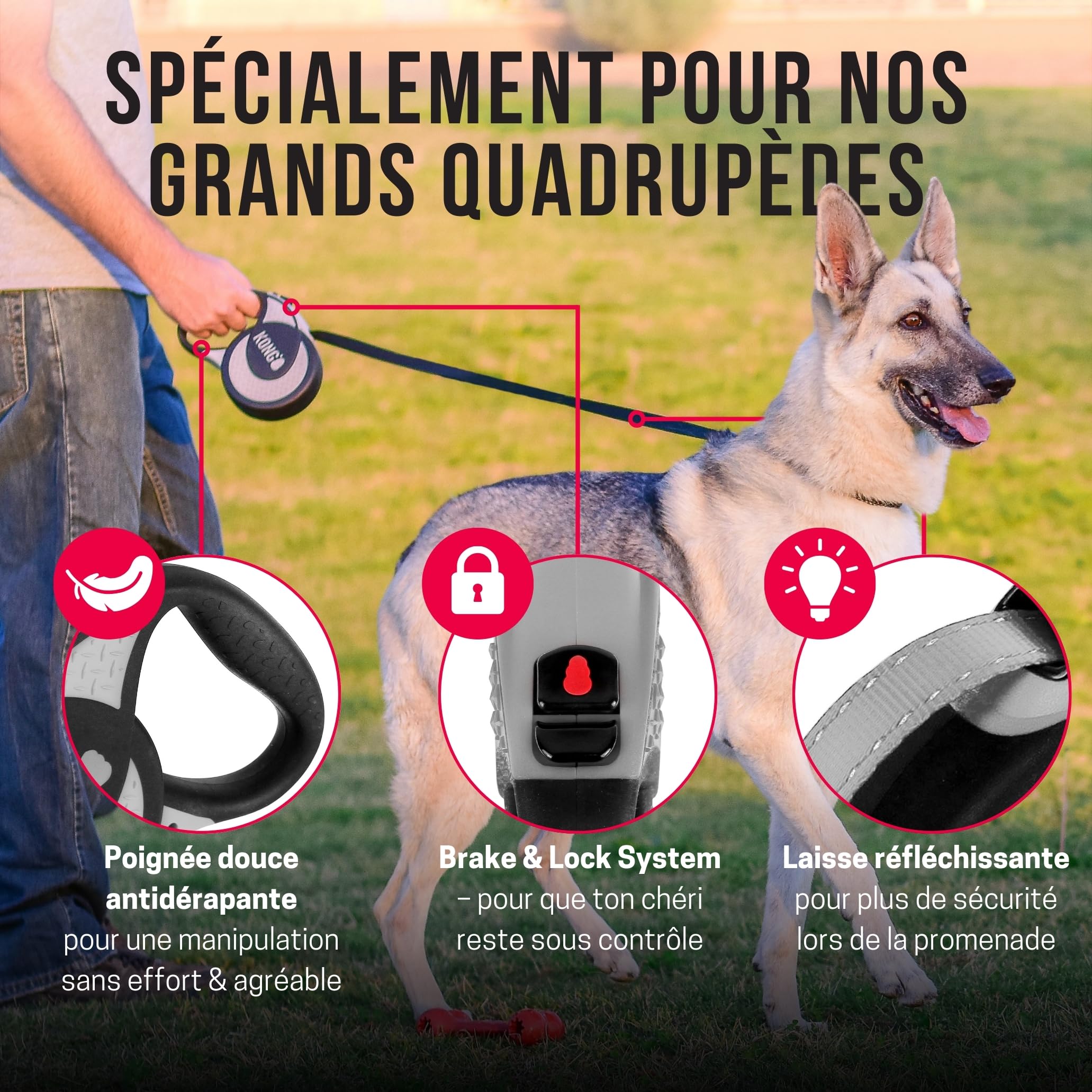Kong Chiens Extensibles pour Chiens rétractile Kong Ultime Taille XL (5m / 70 kg)