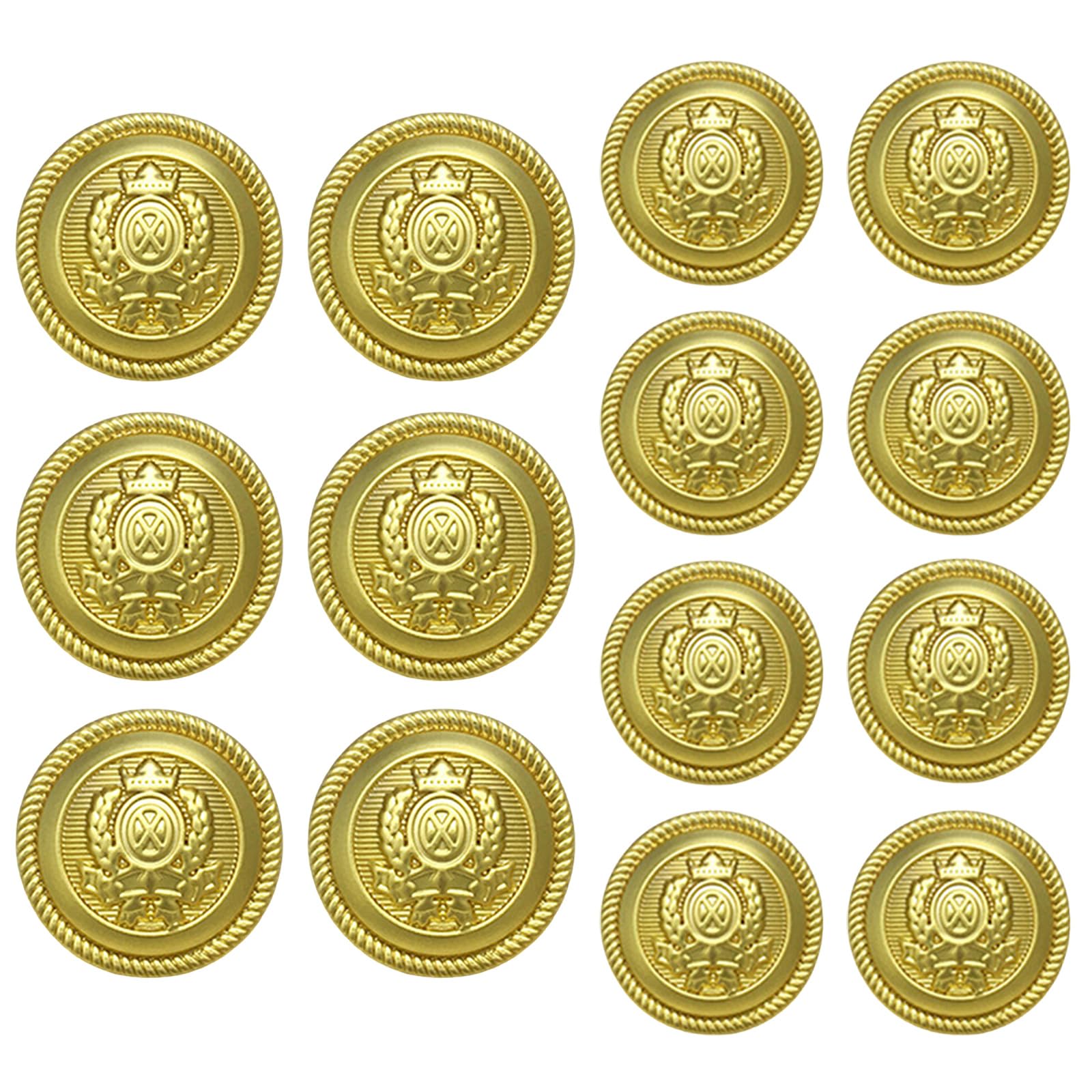 DCYQAIN 14 Pcs Gold Metal Blazer Buttons Set, Zinc Alloy Suit Replacement Buttons, 15mm 23mm Shank Buttons for Blazer Coat Uniform Jacket