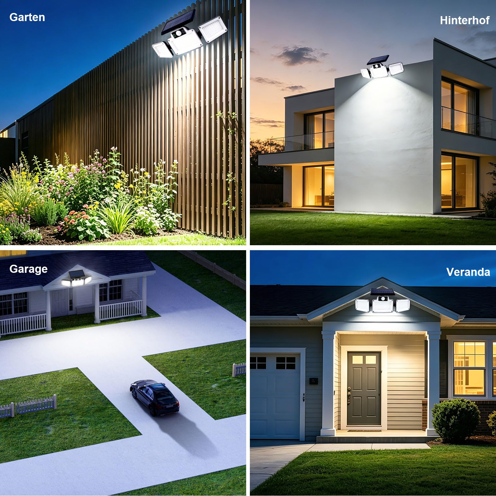 JumJam 280 LED-Solar-Flutlichter für den Außenbereich, 3 verstellbare Köpfe, Solarleuchten für den Außenbereich, Garten, Bewegungsmelder, wasserdicht, kabellos, Solar-Sicherheitsleuchten, außen für
