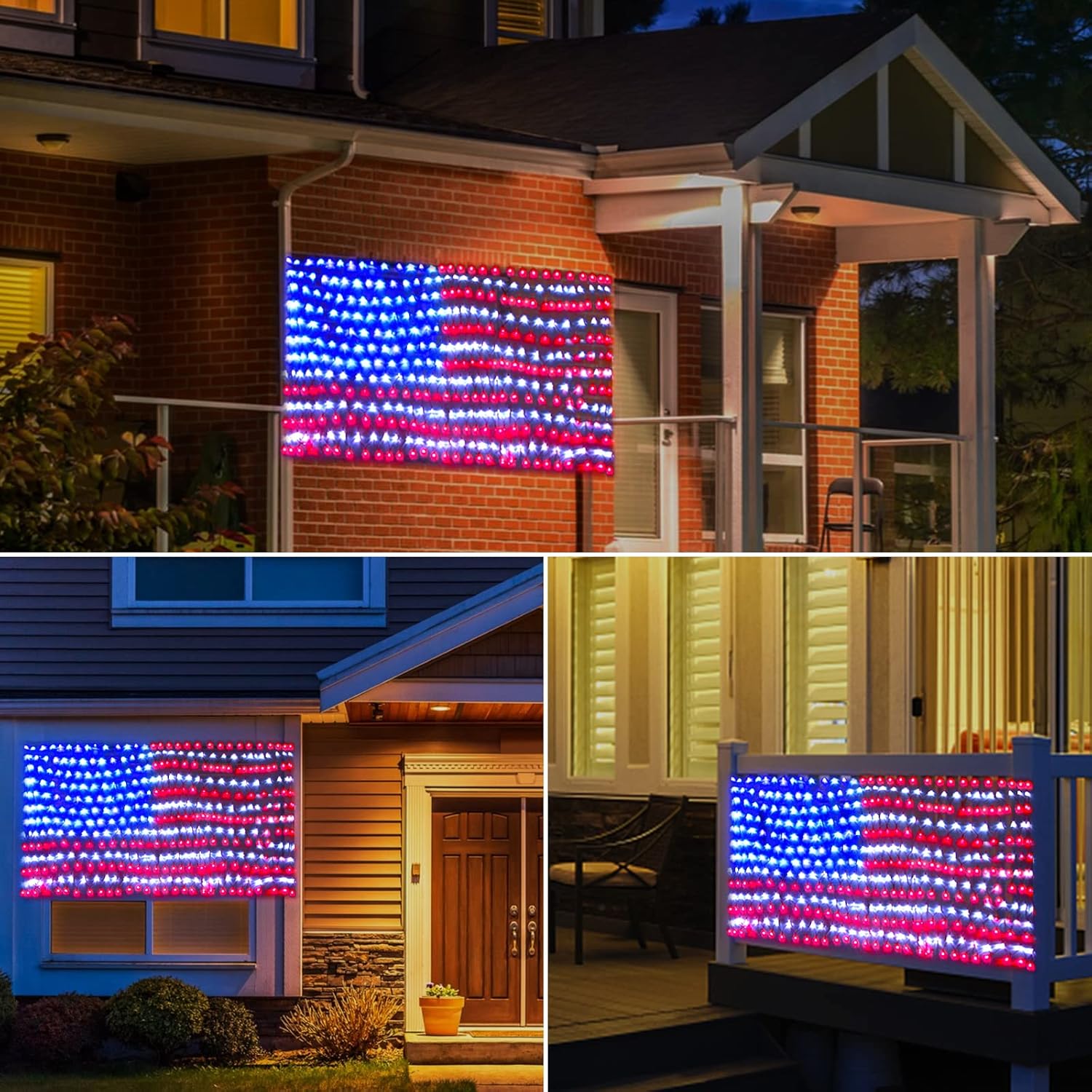 Green Convenience American Flag Lights with 420 LED String Light,2-in-1 FT USB & Solar Powered US Flag Lights,4th of July Decorations,Waterproof net Light for Independence Day National Day