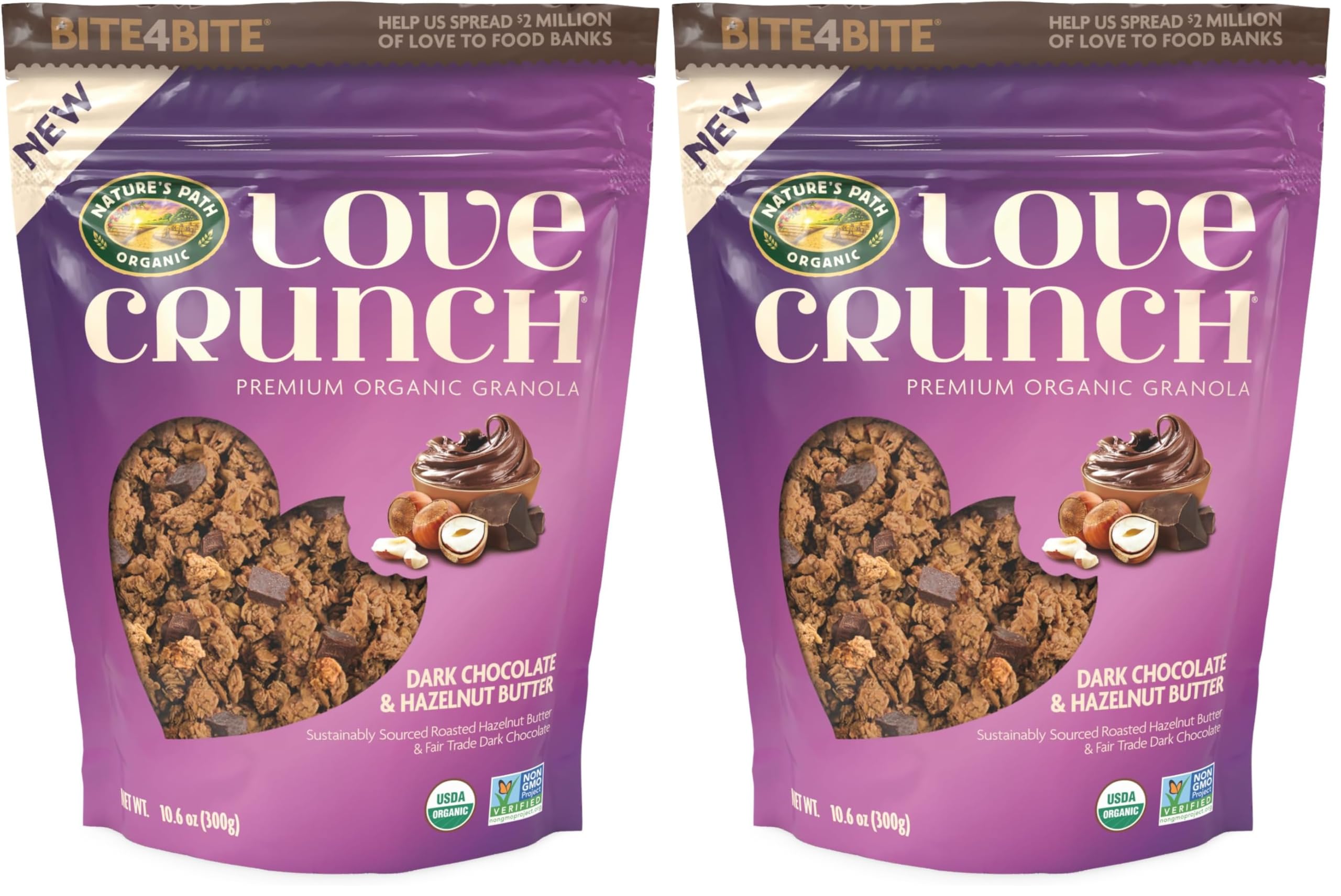 Love Crunch Organic Dark Chocolate and Hazelnut Butter Granola 10.6 Ounce Pouch (Pack of 2)