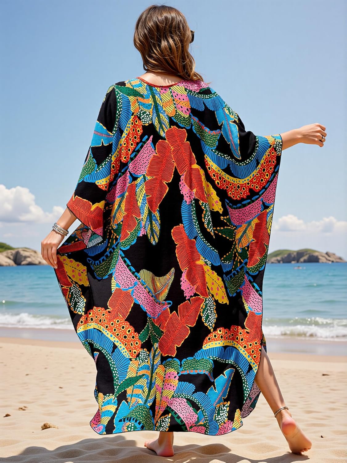 Women's V-Neck Kaftan - Plus Size Moo Moo Dresses, Casual Mumu Beach Cover Up for Tropical Vacation - Image 6