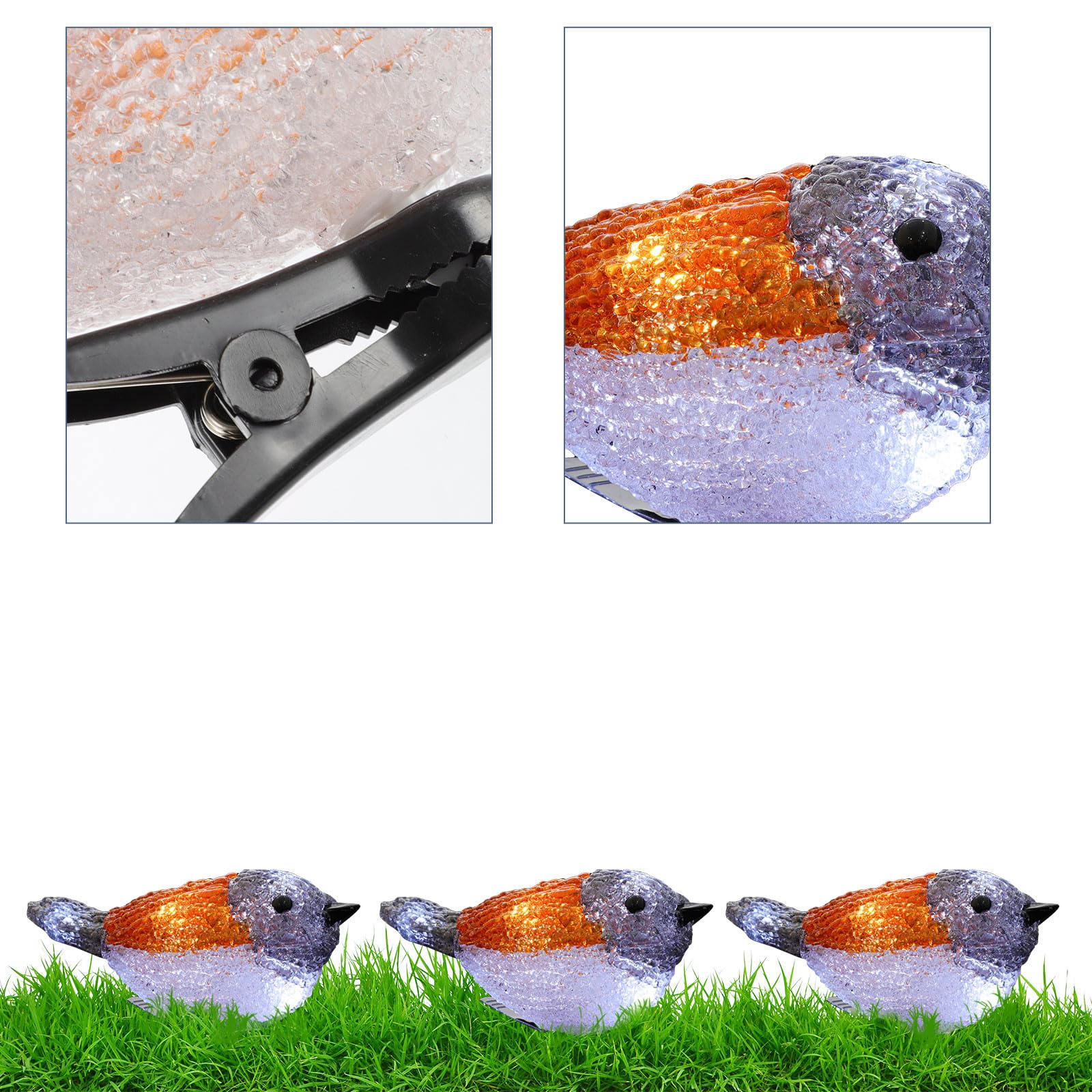 LED Lichterkette Rotkehlchen Weiß, Acryl Kunststoff, Ip44 | Solarbetriebene Vogel Motive, für Balkon und Fest, Stromsparend, Dekorative Außenbeleuchtung