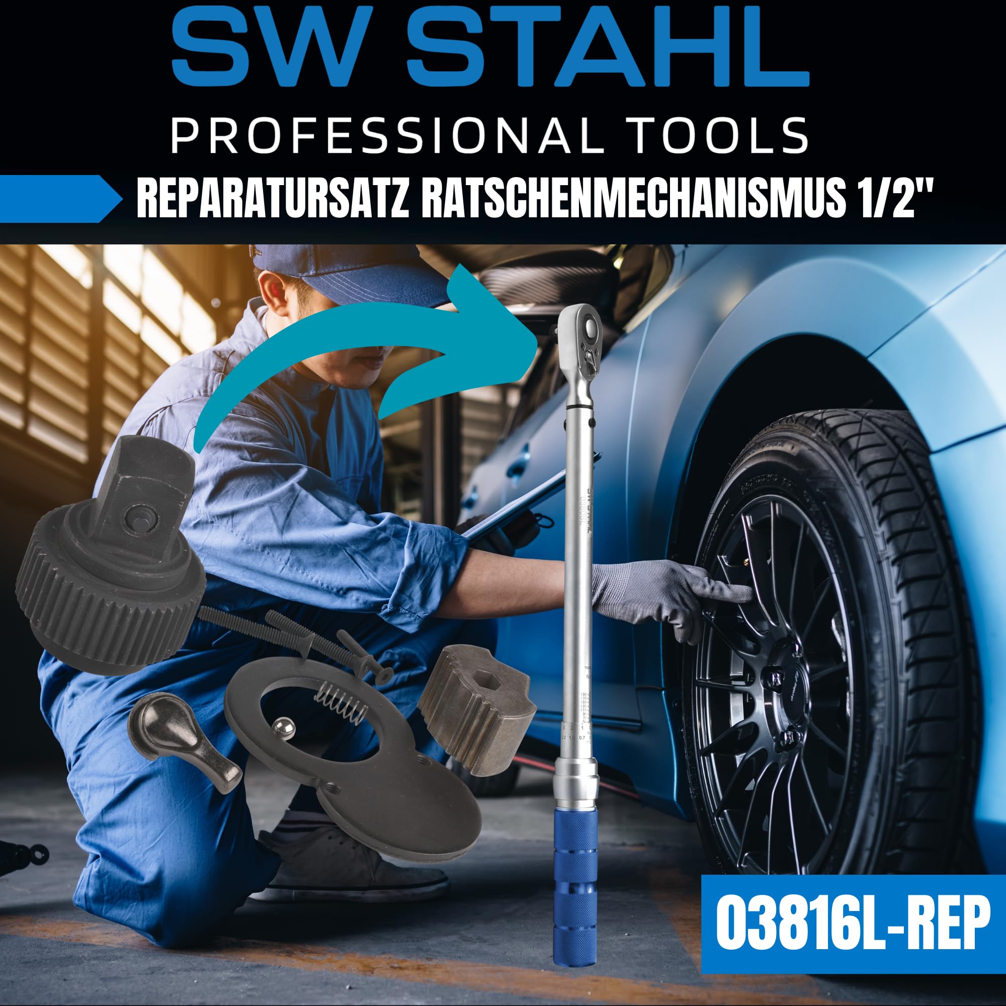 SW Stahl Kit de Réparation pour Mécanisme à Cliquet 3/4 Pouce 03816L-REP | Compatible avec clés dynamométriques 03816L, 03817L, 03876L et 03877L. Inclut toutes les pièces pour tête de cliquet 20 mm.