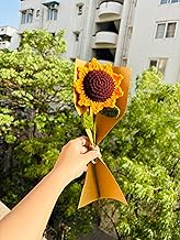 FLORABLISS Crochet Sunflower Decor, Knitted Fake Sunflower Crochet Artificial Daisy with Stem Decoration Handmade Sun Flower Bouquet for Table Centerpieces Gift, Multicolour