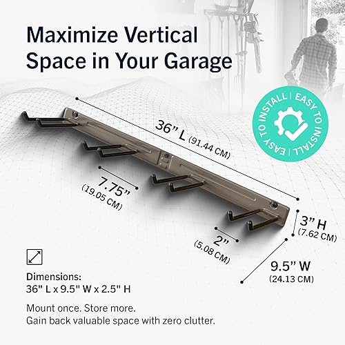 Miniatura 10 de StoreYourBoard BLAT - Organizador de herramientas de jardín para garaje, montaje en pared, ganchos para palas y rastrillos, estante de herramientas,