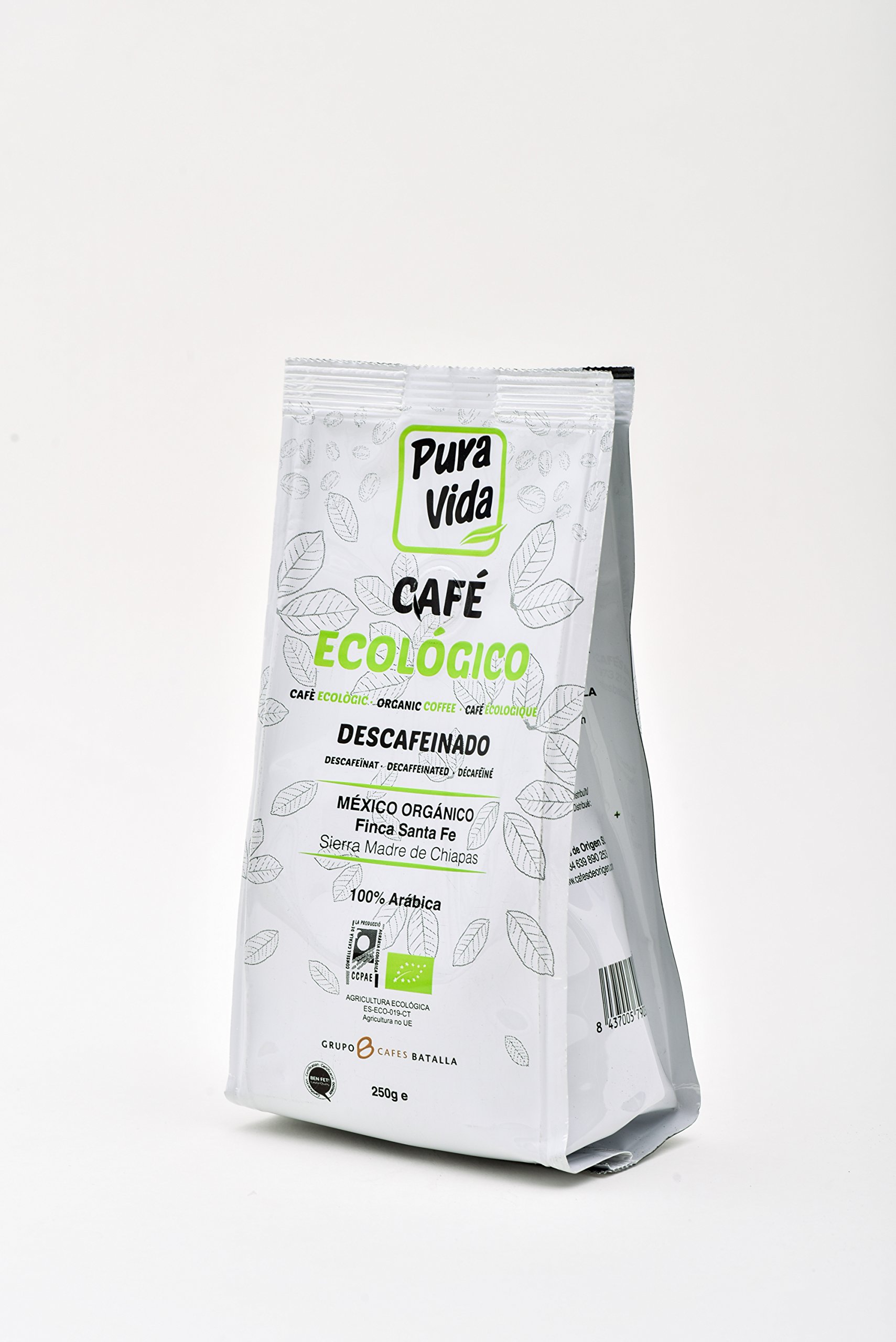 Pura Vida Café Ecológico Descafeinado Molido - 4 Paquetes de 250 gr - Total: 1000 gr, Polvo