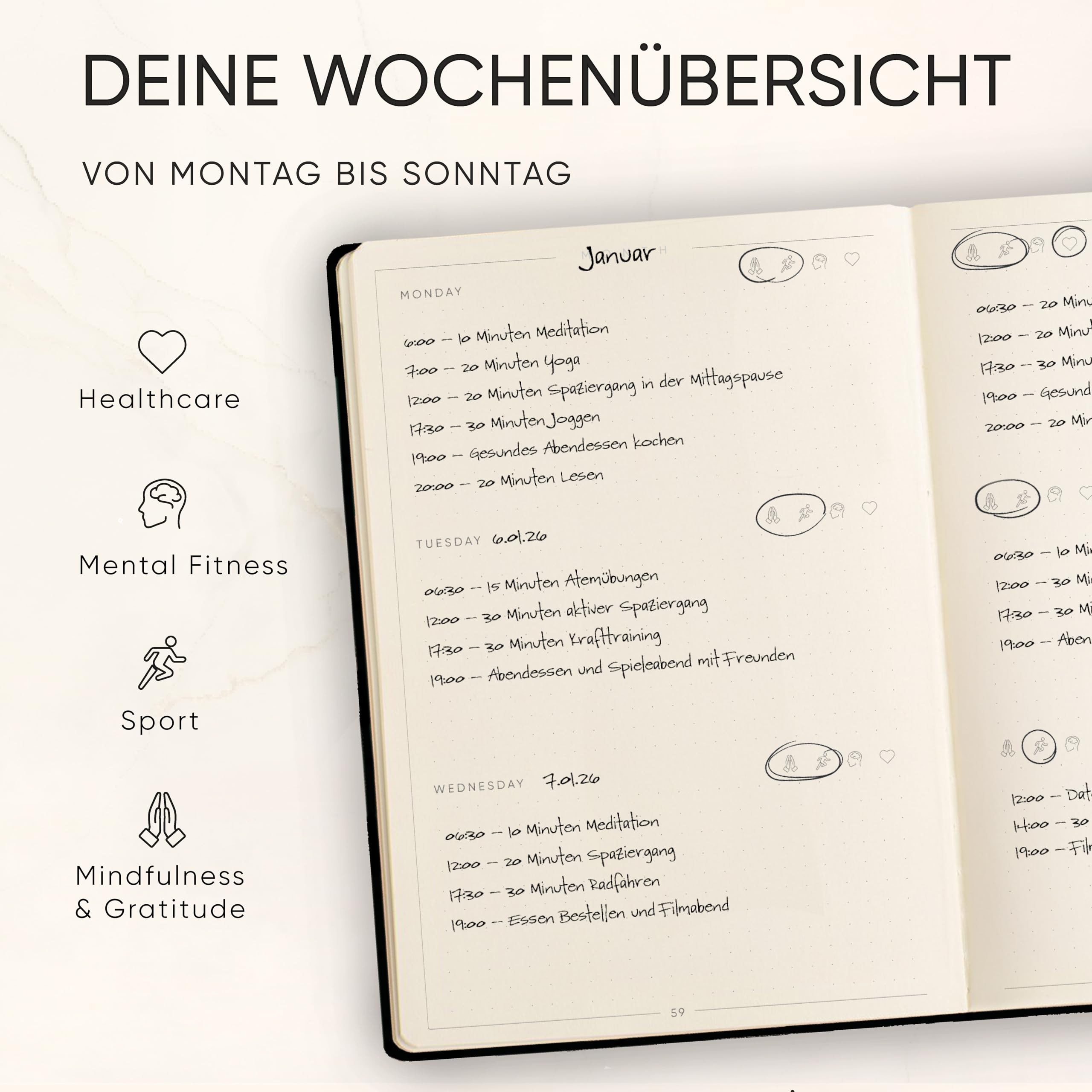 NORTHERN NOTES Planner A5 - Premium Soft Cover Made of Faux Leather Undated Daily, Weekly & Monthly Planning. More Focus, Productivity & Clarity for Your Year - Image 3