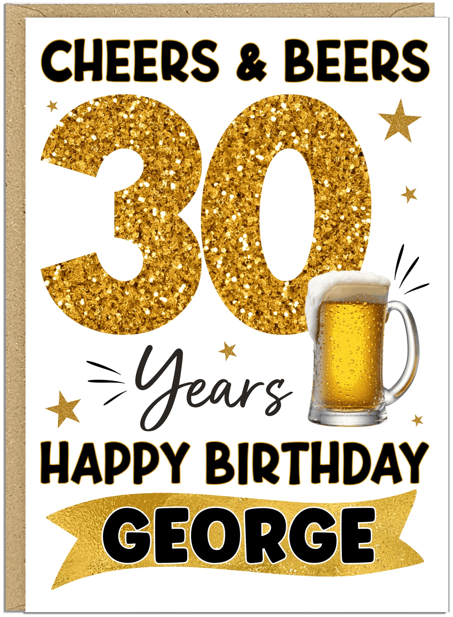 Personalised Cheers & Beers Milestone Birthday Card for Him - Aged to Perfection 18th 21st 30th 40th 50th 60th 70th 80th - Custom Name & Year - Happy Birthday for Him (30th)