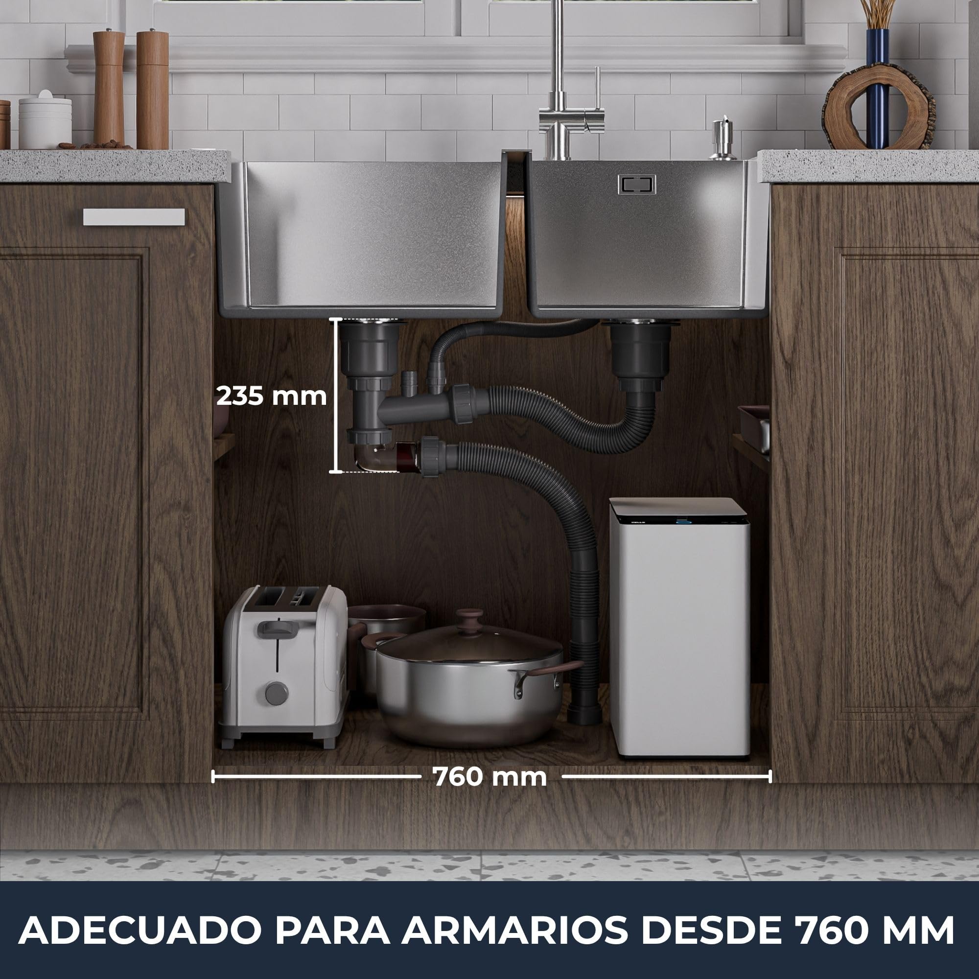 ANW HOME Fregadero Cocina Acero Inoxidable 2 Senos, Fregadero sobre Encimera 78x43 cm, Recubrimiento Nano, Grosor 3.0+1 mm, con Sifón, Dispensador y Cesta