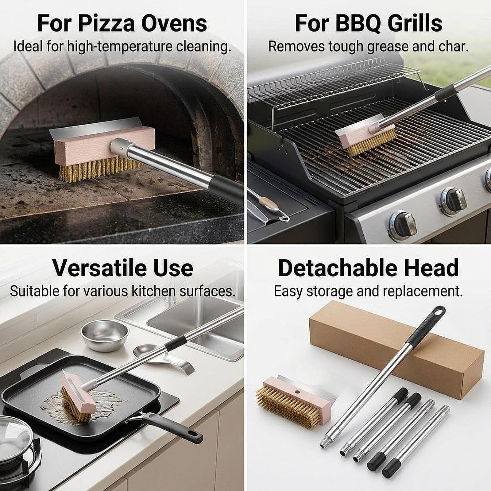 Cepillo para Horno de Pizza Acero Inoxidable Cobre Madera Robusto con Cerdas Resistente Mango Ergonómico Adecuado para Hogar Catering Y, 1.6 Millones