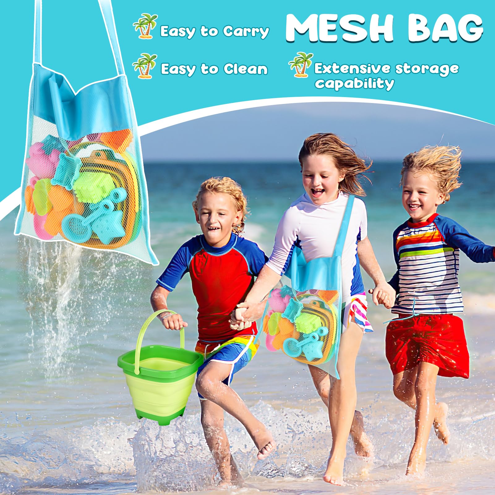 YIMORE Sandspielzeug Strandspielzeug Kinder, 28 PCS Sandkasten Spielzeug Kinder mit Faltbarer Eimer, Sandförmchen, Tasche, Gartenspielzeug ab 2 3 4 5 Jahre Mädchen Junge