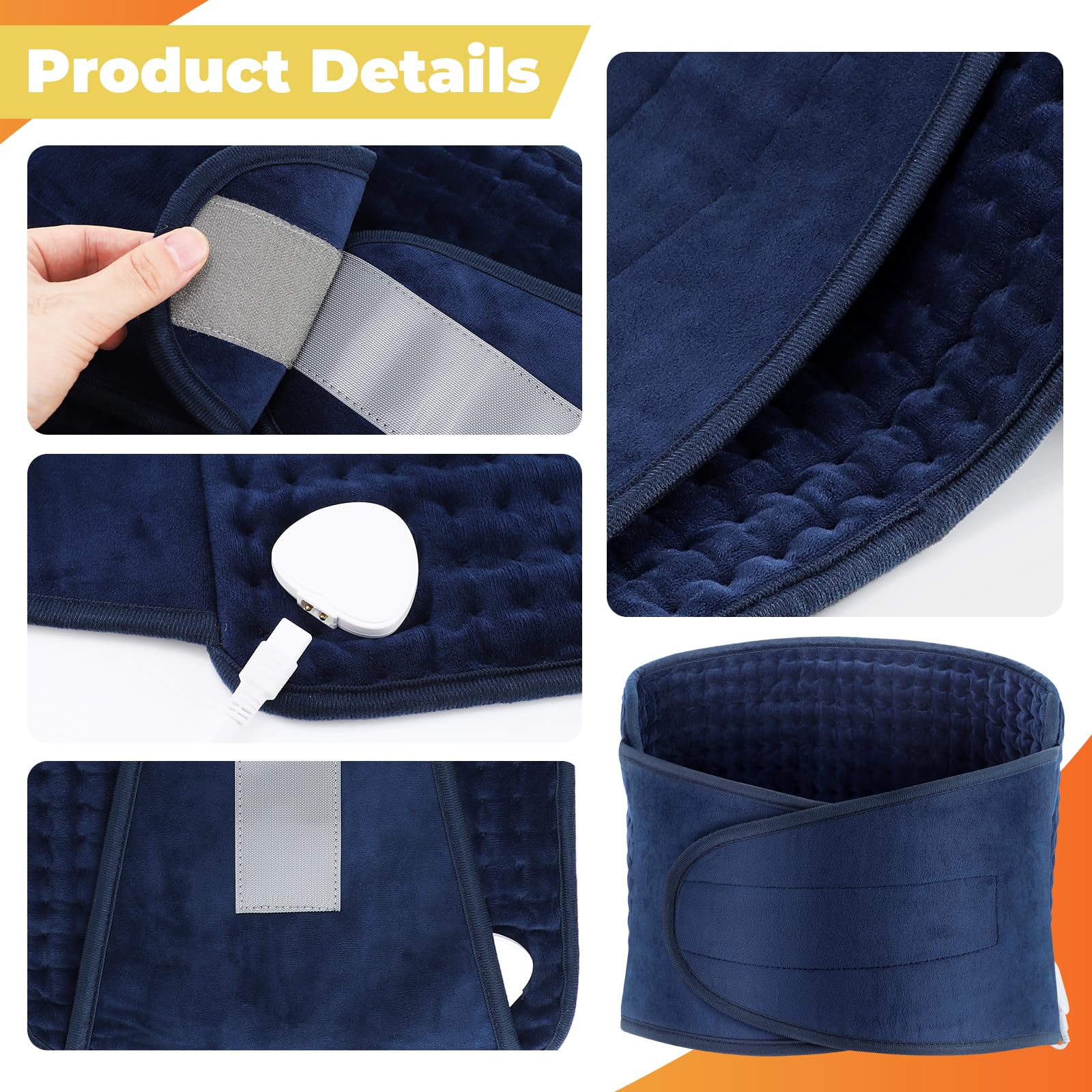Coussin Chauffant électrique pour Le Dos, Coussin Chauffant Lombaire pour Le Dos, La Taille, Le Ventre, Chauffage Rapide, 9 Réglages de Température, Protection Contre La Surchauffe, Bleu Marine