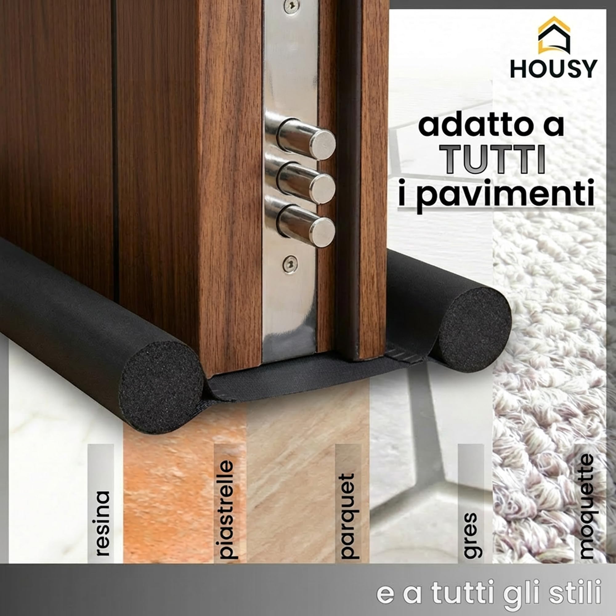 HOUSY Paraspifferi Sottoporta Blindata o Ingresso fino a 10cm di Spessore - Lunghezza Salsicciotto 90cm (Per porte con spessore di 10 cm)