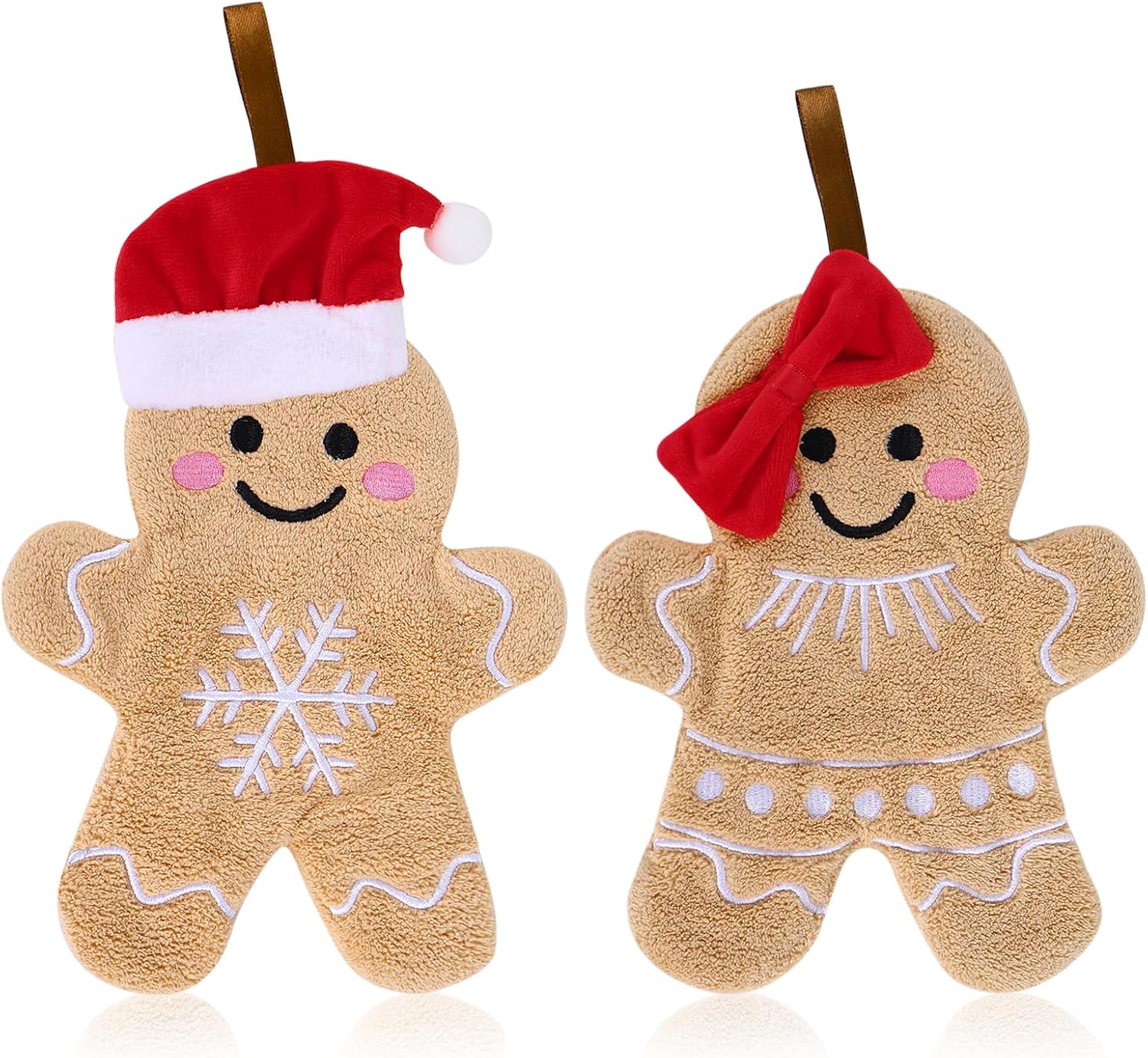 Whaline 2Pcs Christmas Hand Towel Gingerbread Man Women Cotton Dish Towel with Hanging Rope for Bathroom Hand Drying Kitchen Cleaning Cooking