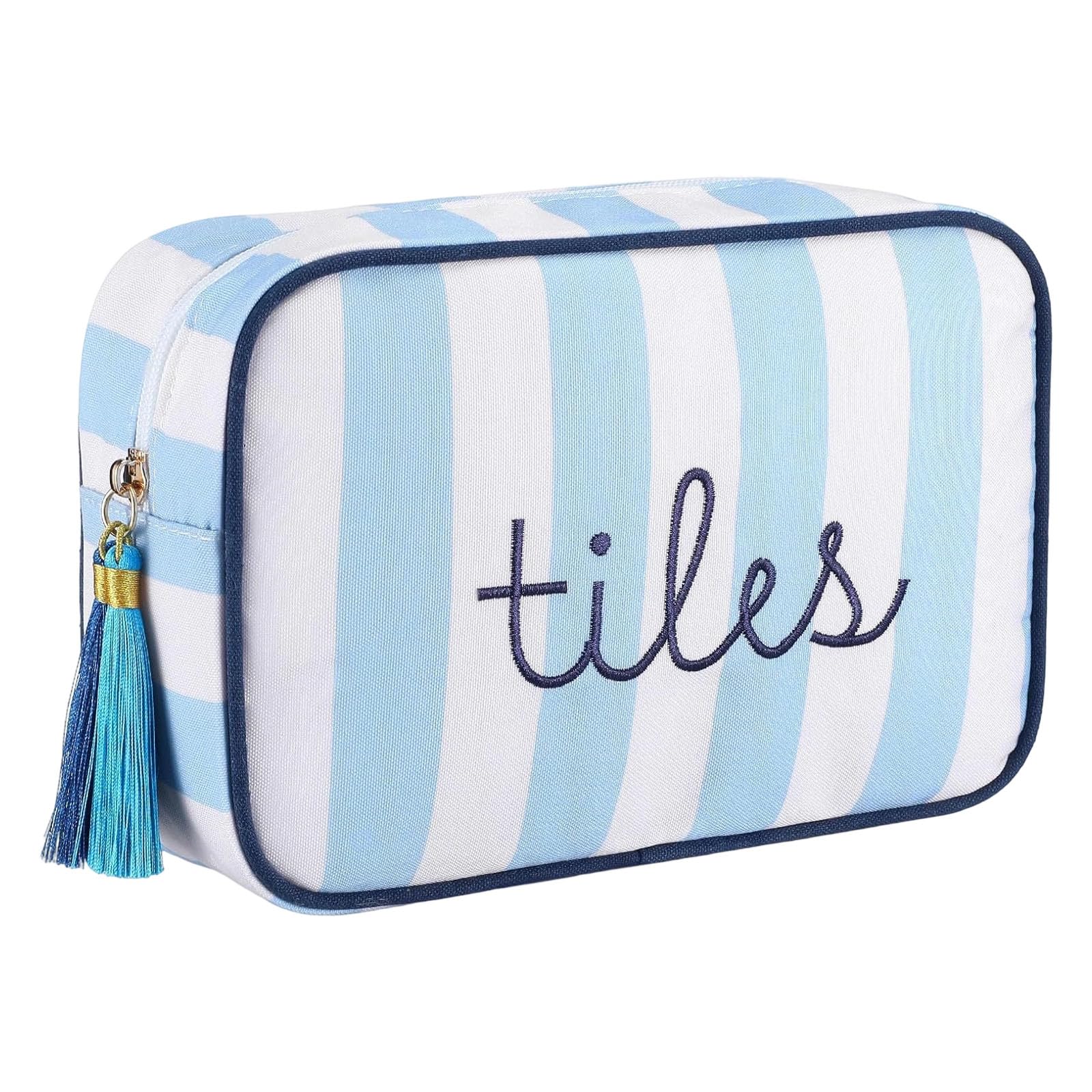 Zeiwohndc Light White Striped Toiletry Bag With Tassels For Travel And Home Storage Use Large Capacity Cosmetic Bag