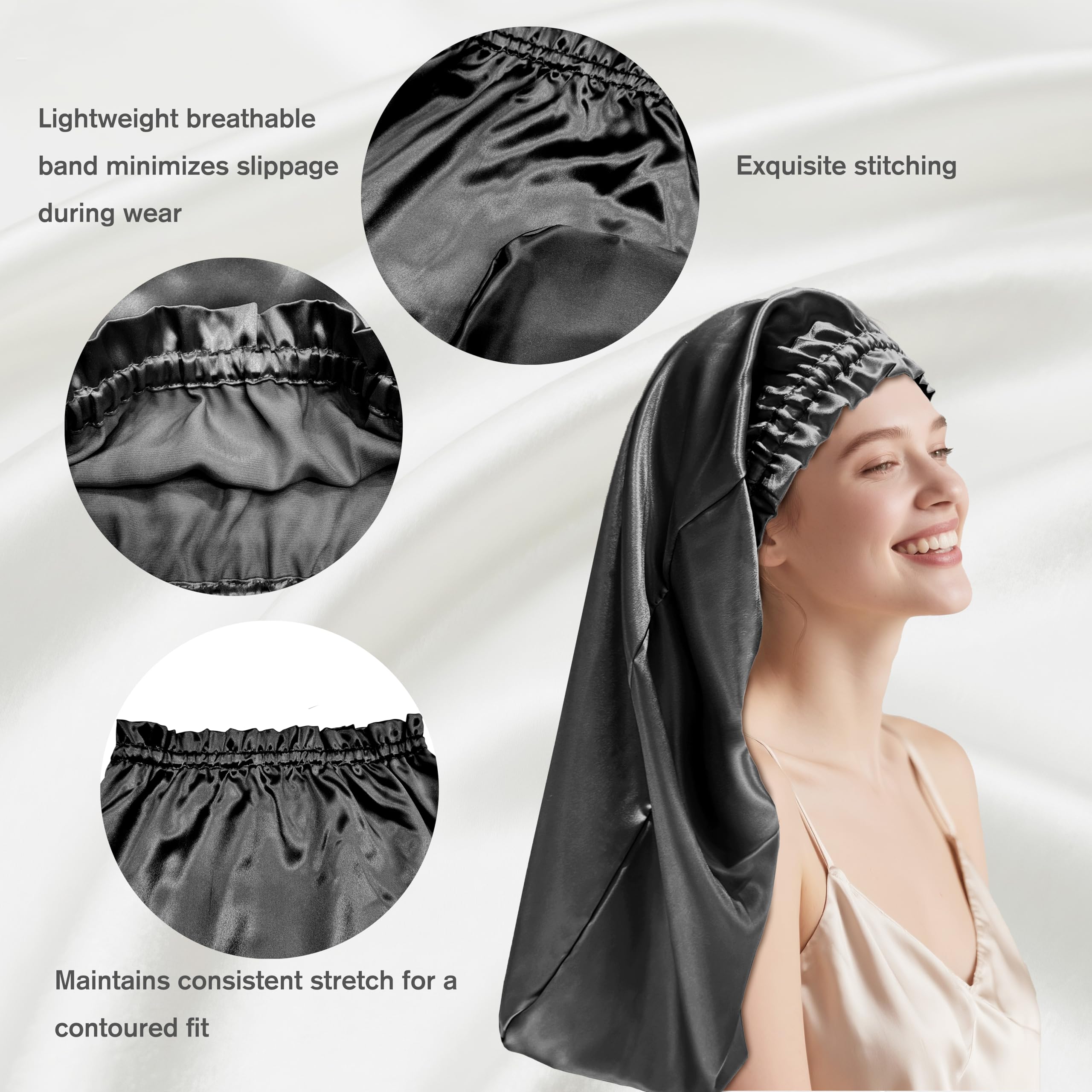 townssilk Silk Bonnet for Sleeping 100% 22 Momme Mulberry Silk for Women Luxurious, Breathable - Image 3