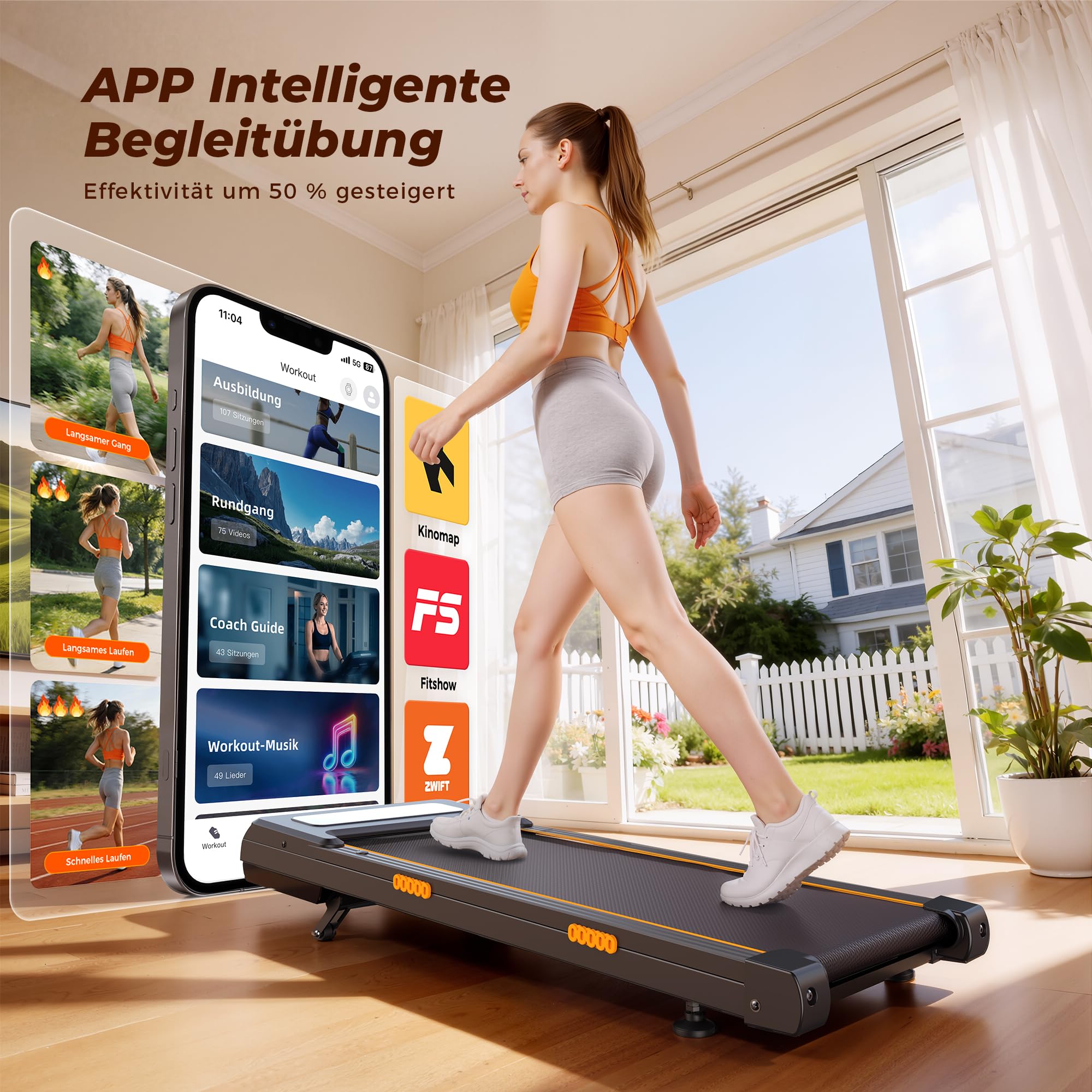 JAGJOG Walking Pad mit 12% Auto-Steigung für Kalorientraining | 2,5-PS-Motor, App, Fernbedienung, LED-Anzeige, Dämpfung und kompakte Nutzung im Home Office