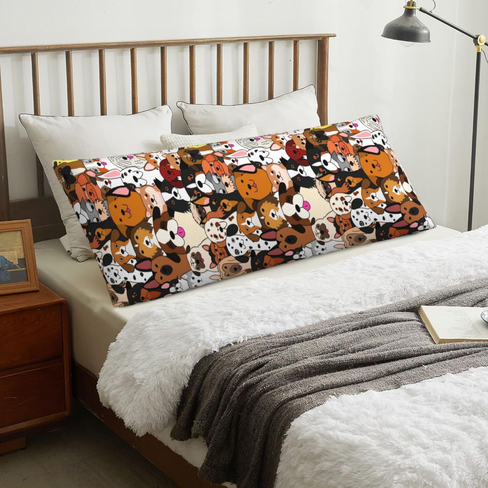 Cute Doodle Dog Print Animal, Body Pillow Cover with Zipper,Long Body Pillowcase 20 x 60 in