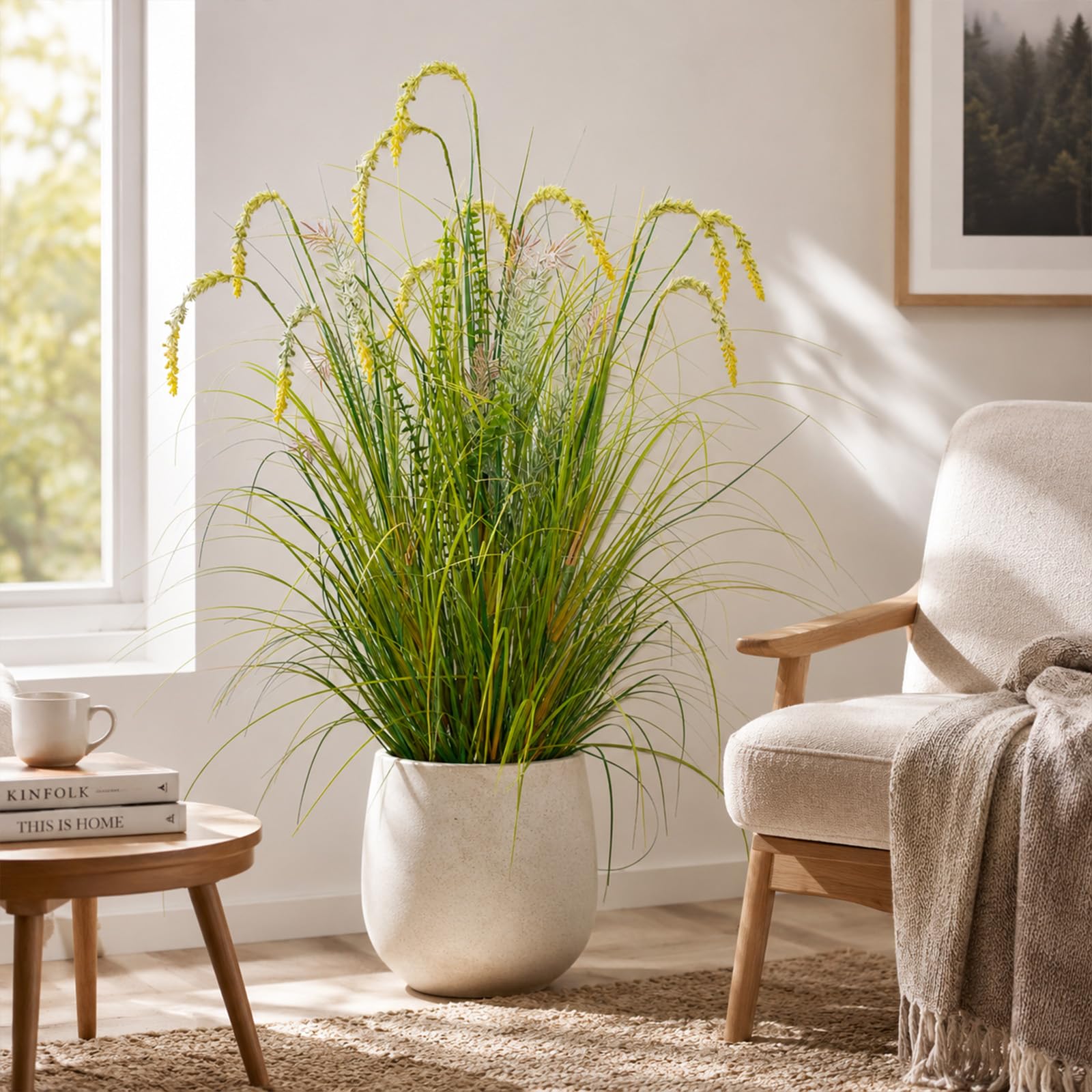 Erba artificiale da 0,9 m con canne artificiali alte per esterni e interni, piante e fiori finti in vaso, regali di inaugurazione della casa, per soggiorno, ufficio, camera da letto