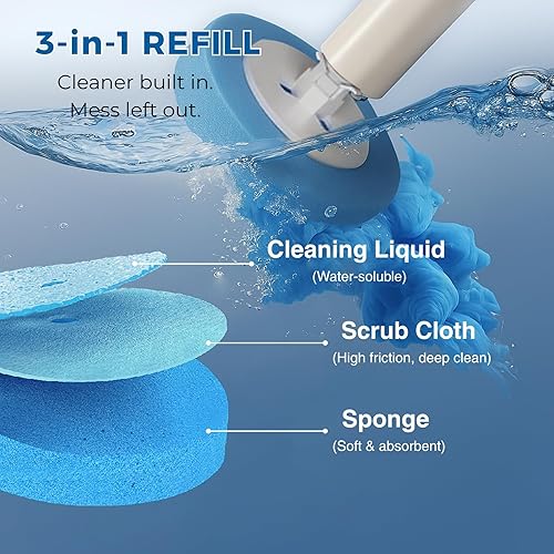 Miniatura 2 de Juego de escobilla y soporte de inodoro eléctrico, kit de limpieza desechable 4 en 1, 18 cabezales de recambio, potente giro de 3 velocidades,