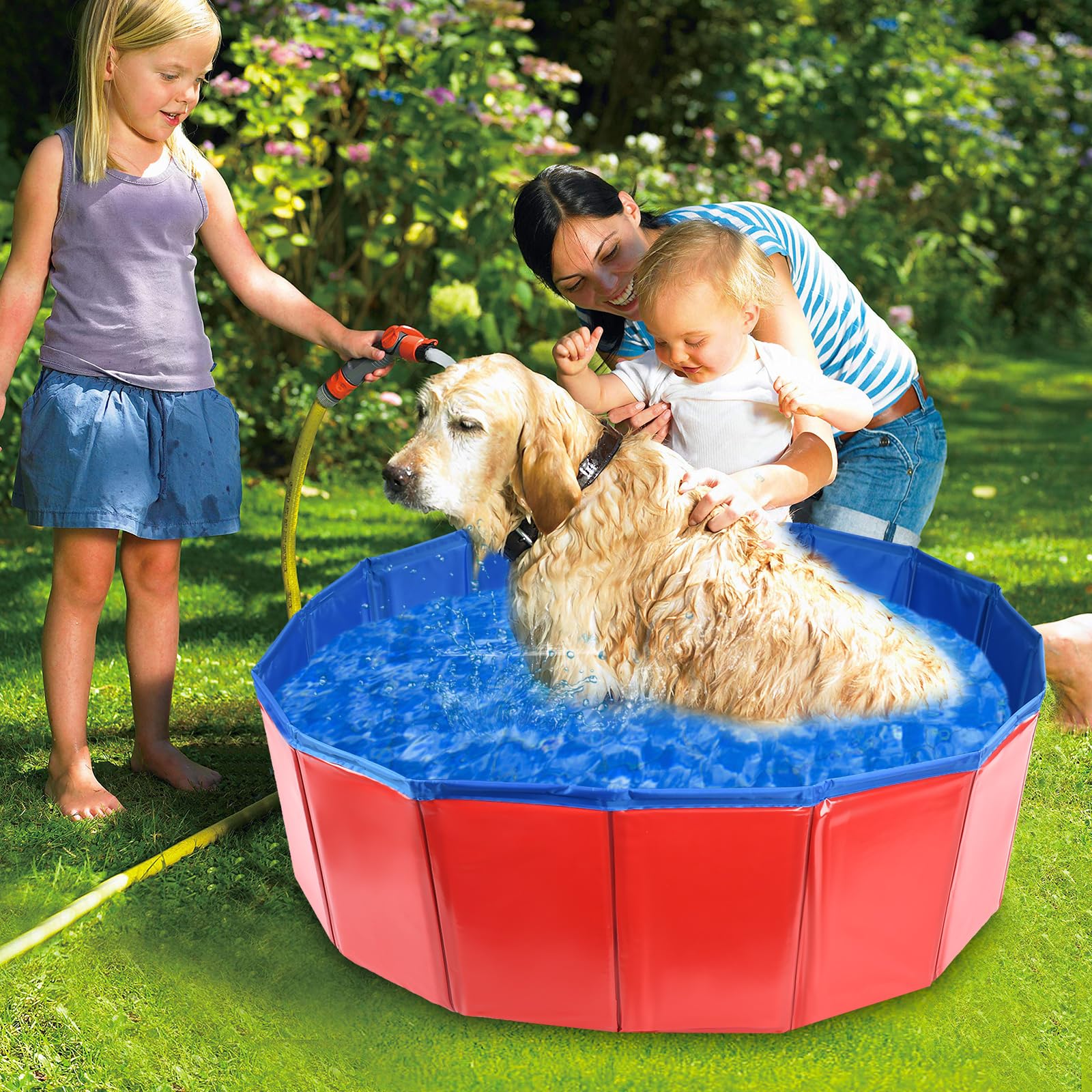 Piscina Portatile Pieghevole Per Cani E Bambini – PVC Antiurto, 90x45 Cm, Facile Da Montare E Riporre, Per Esterno E Interno