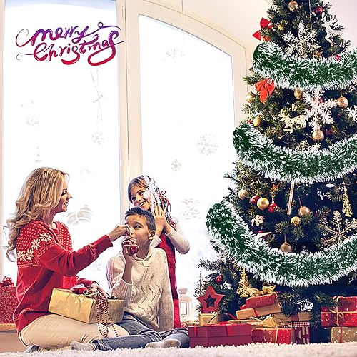 Miniatura 6 de Guirnalda de Navidad de 23 pies, decoraciones de oropel metálico para interiores y exteriores, colgar en el techo para Año Nuevo (verde)