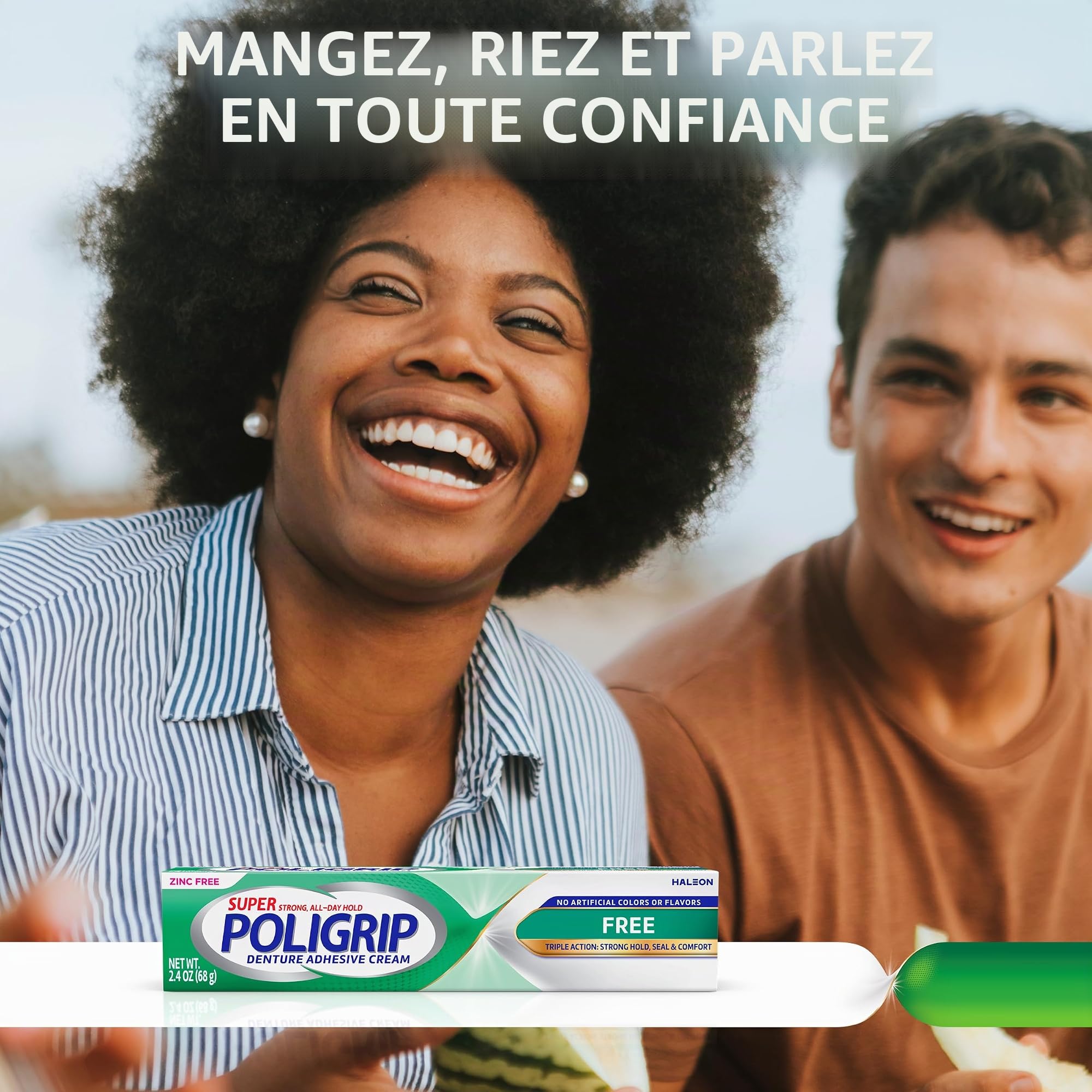 Super Poligrip Lot de 4 crèmes adhésives pour prothèses dentaires et partielles sans zinc 68 g