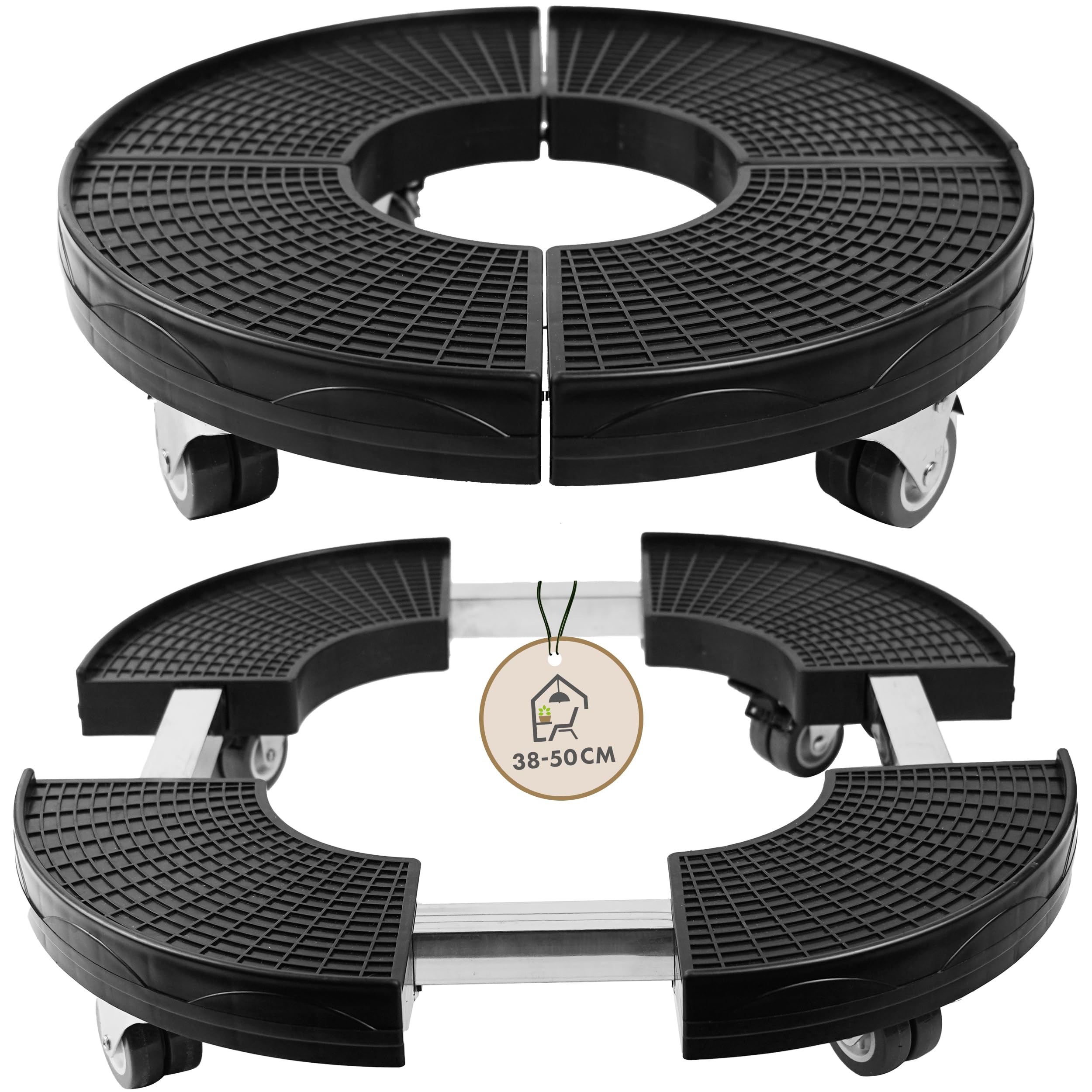TTL HOME Pflanzenroller VERSO Ø 38-50cm – Rollbrett wetterfest rund mit Gummi Rollen & Bremse 360 ° drehbar - 150 kg Traglast - Rollwagen Blumenroller für Pflanzen Blumen Vasen Outdoor & Indoor