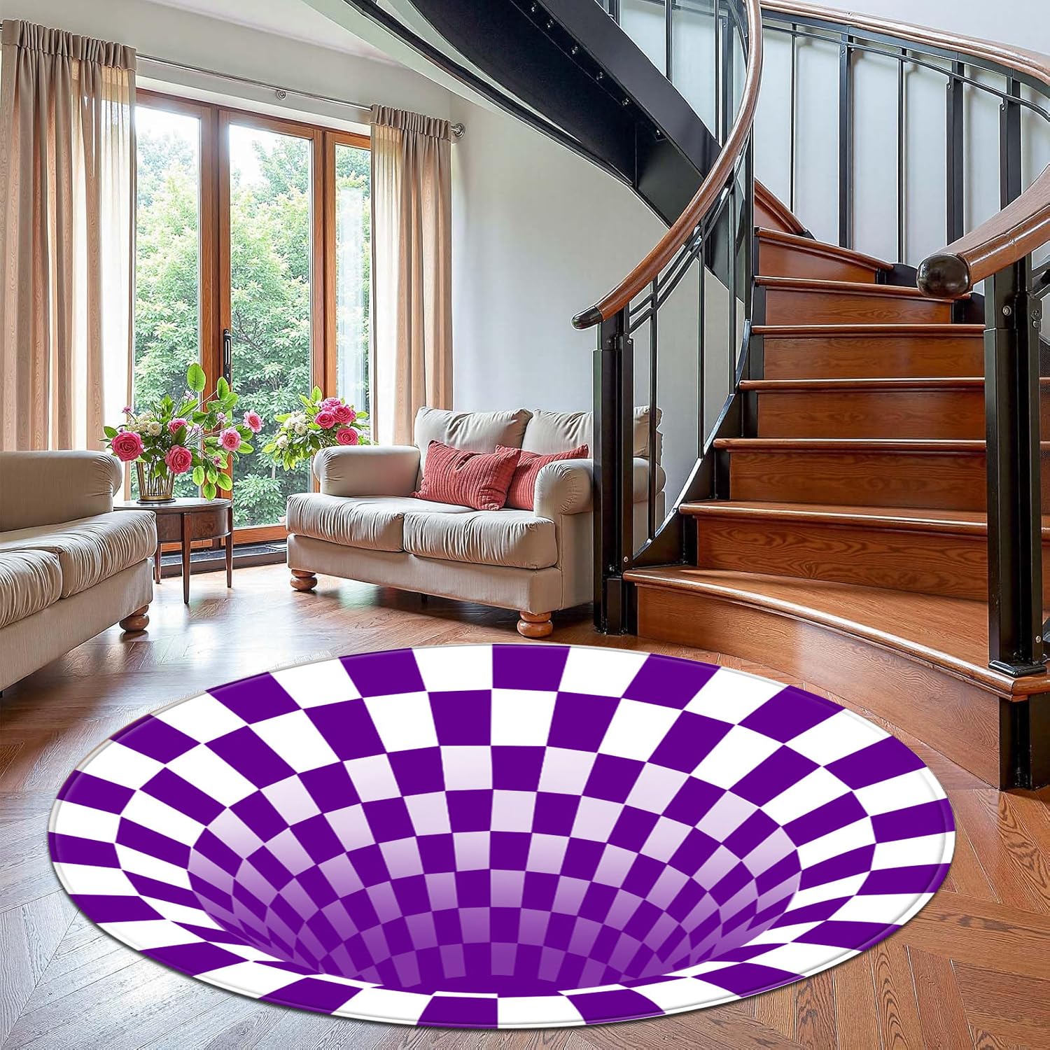 Dywan Illusion 3D,Nowoczesne Geometryczne Okrągłe Maty i Dywany,Zmywalne,Antypoślizgowe Małe Dywaniki Okrągłe,Dywaniki Dekoracyjne do Domu do Salonu,Sypialni,Pokoju Zabaw, Biura,B,80cm