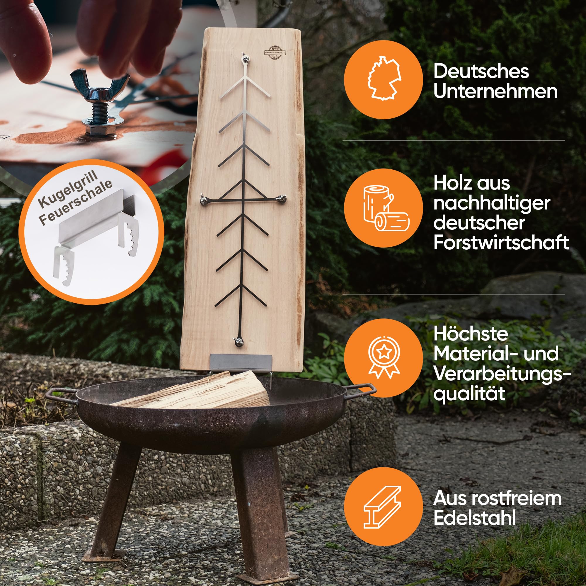 Flammlachsbrett, Räucherbrett, Flammlachs Brett aus dt. Buche. Geeignet für Feuerschalen,outdoor grill und natürlich zum Verschenken ! (1, Buche)