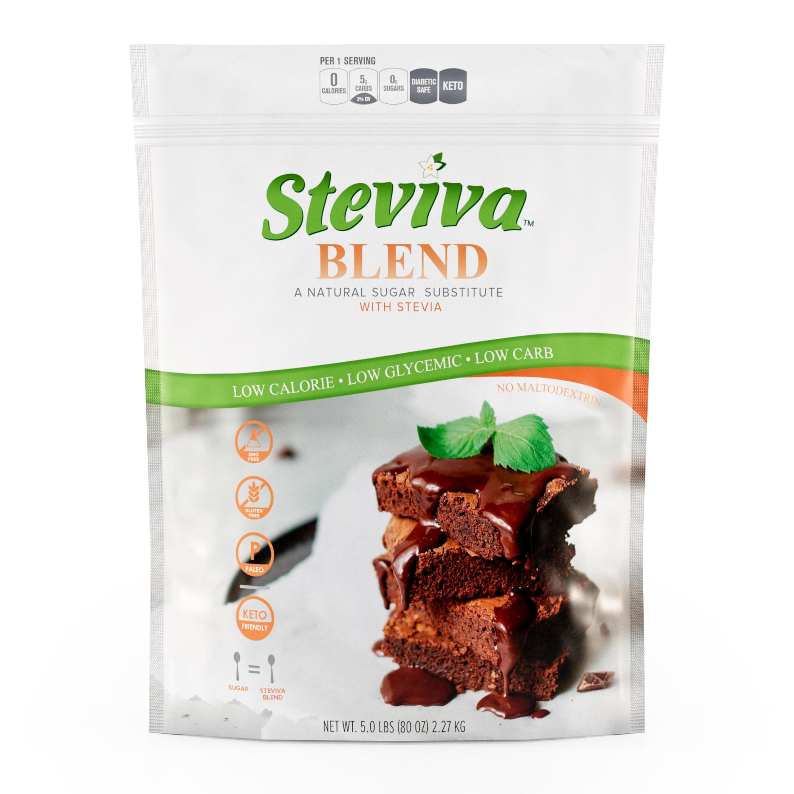 Steviva Blend - Erythritol, Stevia Blend NonGMO Low Carb Sweetener (5 lb bag)