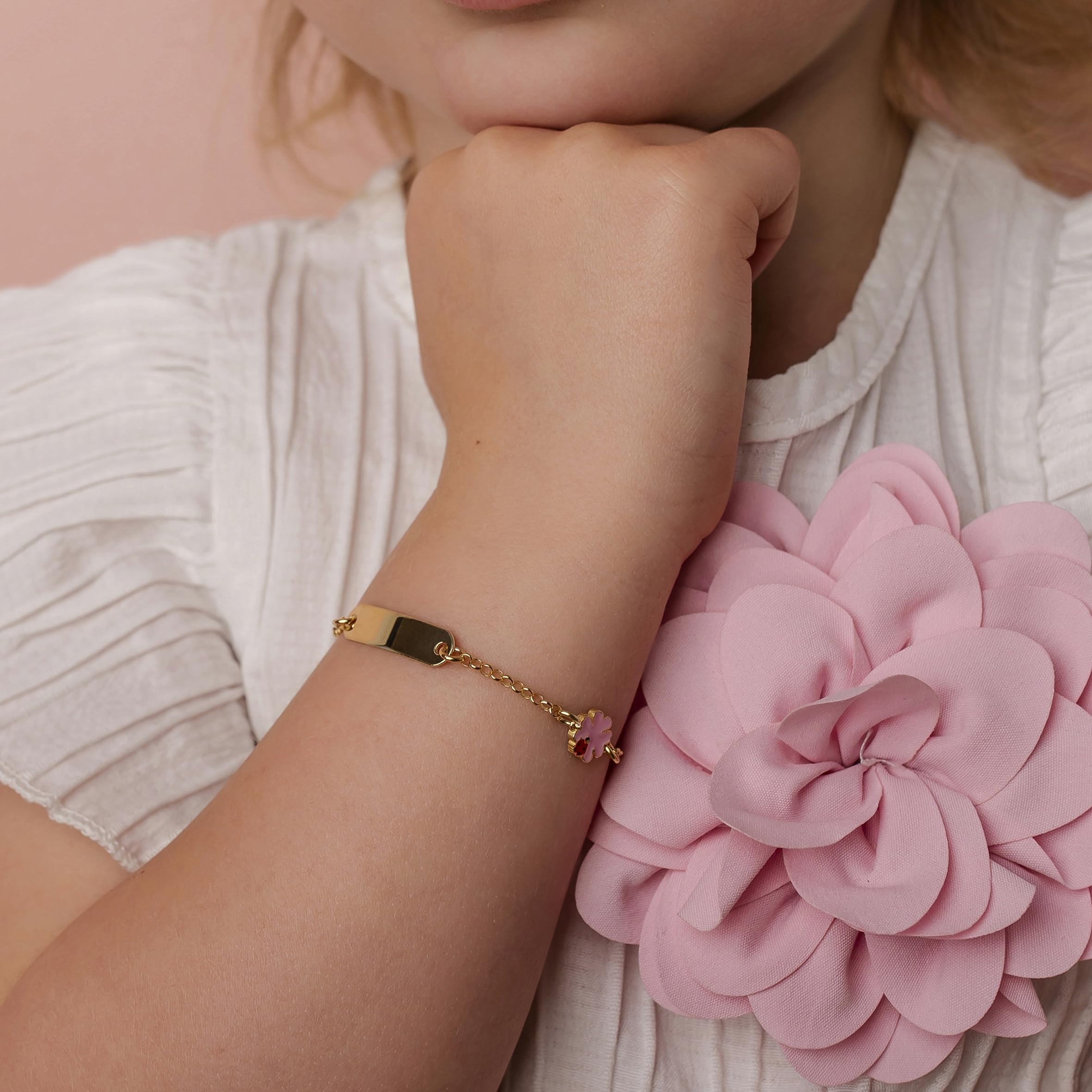 Sakrami Pulsera de Plata 925 Placa Grabable para Niños con Trébol Esmaltado + Caja de Regalo Personalizada - Pulsera para Nacimiento Comunión o Bautismo