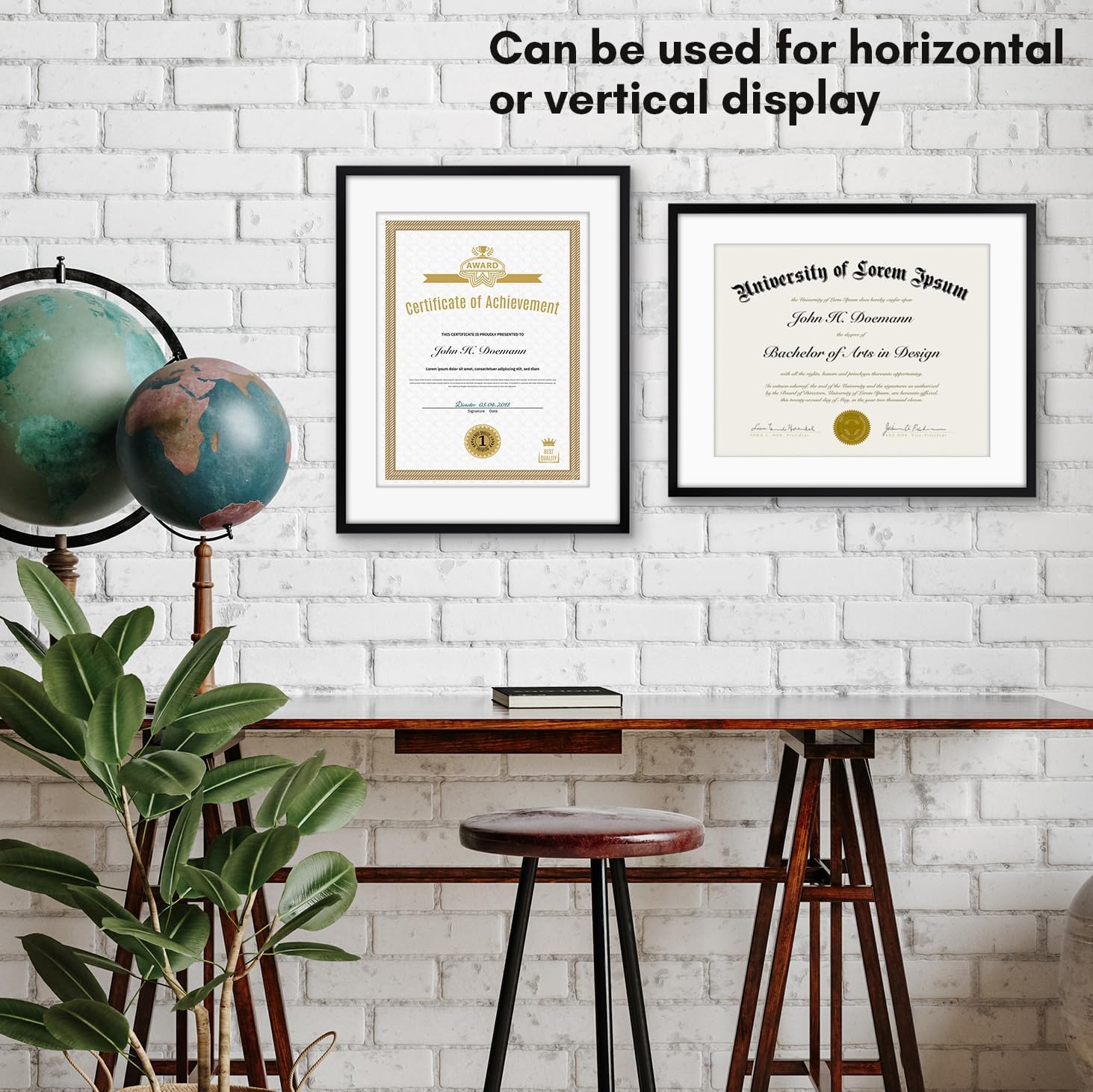 Americanflat 11x14 Diploma Frame with Shatter-Resistant Glass - Set of 2 - Use as 8.5x11 Frame with Mat or Display 11x14 Document Without Mat - Legacy Collection - Certificate Frames for Wall - Black