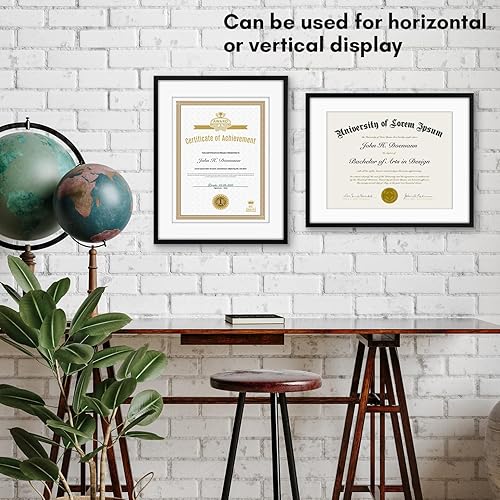 Miniatura 4 de Americanflat Marco de diploma de 11 x 14 pulgadas con vidrio inastillable, juego de 2 unidades, para uso como marco de 8.5 x 11 pulgadas con