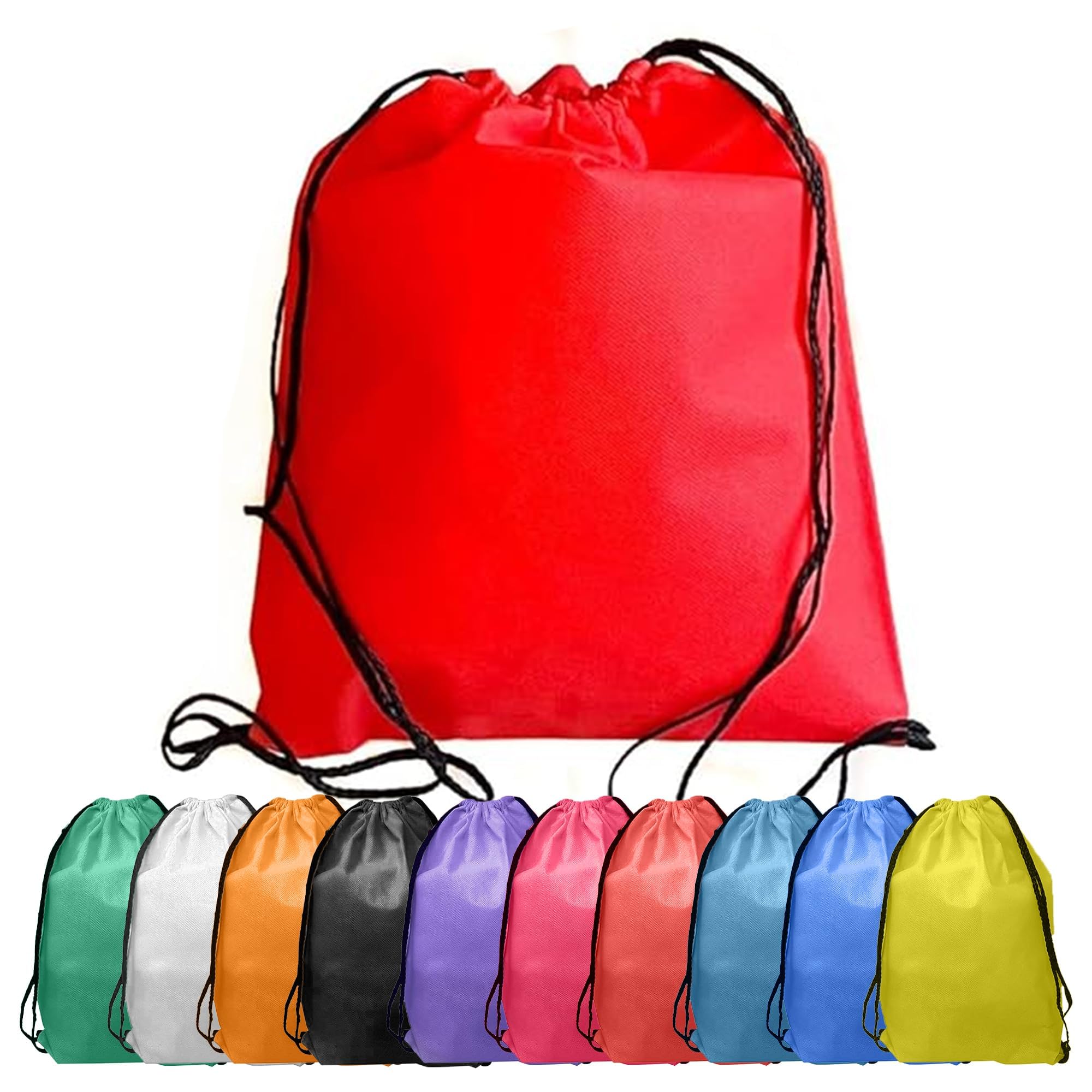 Podzly Bulk Drawstring Backpacks 50 Pack – 12" x 15" Washable Polyester Drawstring Bags – Lightweight Cinch Bags for School, Kids, Giveaways, Trade